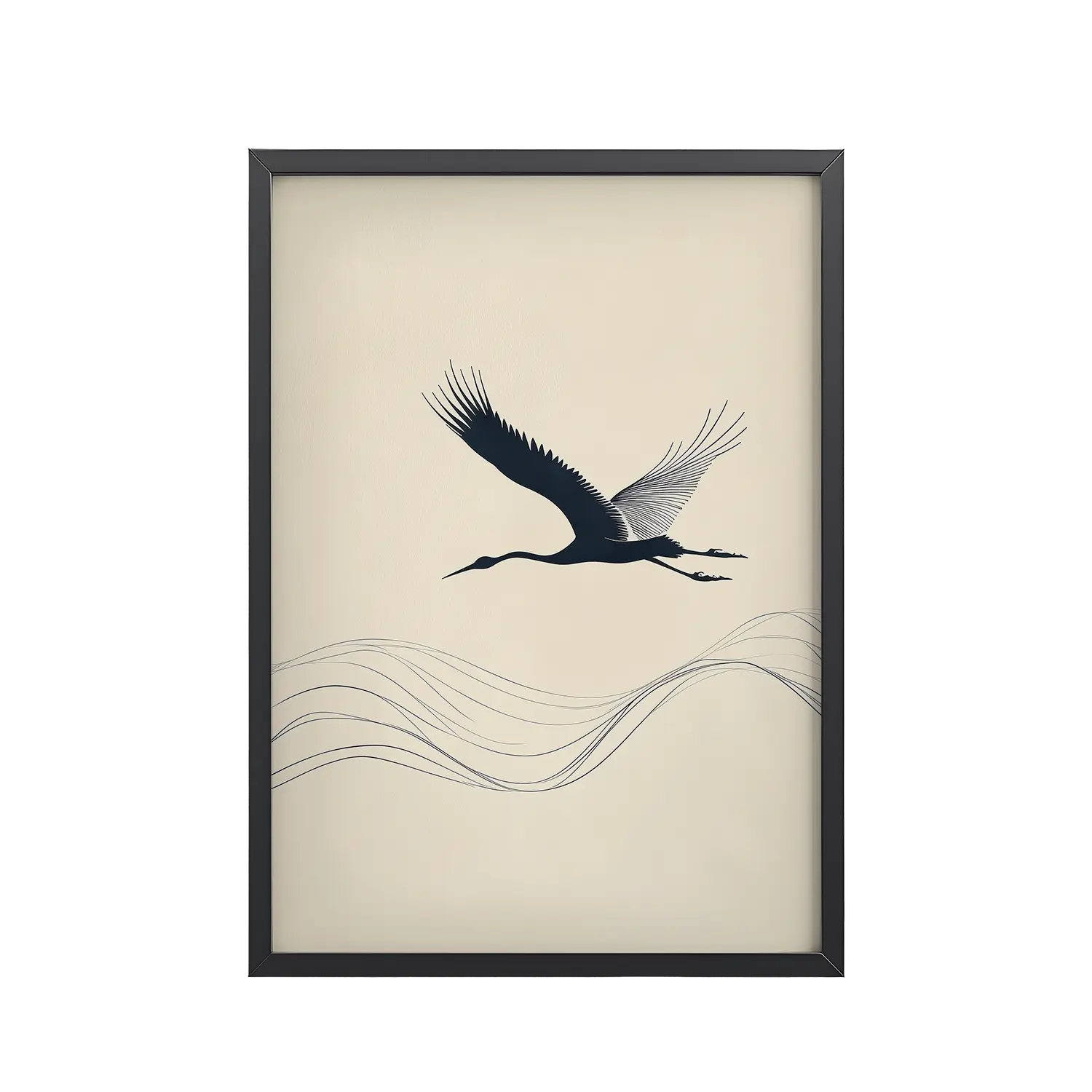 93Black_Frame_DINA4_Mockup_PSD_TransparentGraceful Ascent – Crane in Motion Graceful Ascent — Minimal Crane Silhouette with Flowing Lines Wall Decor — Framed Poster
