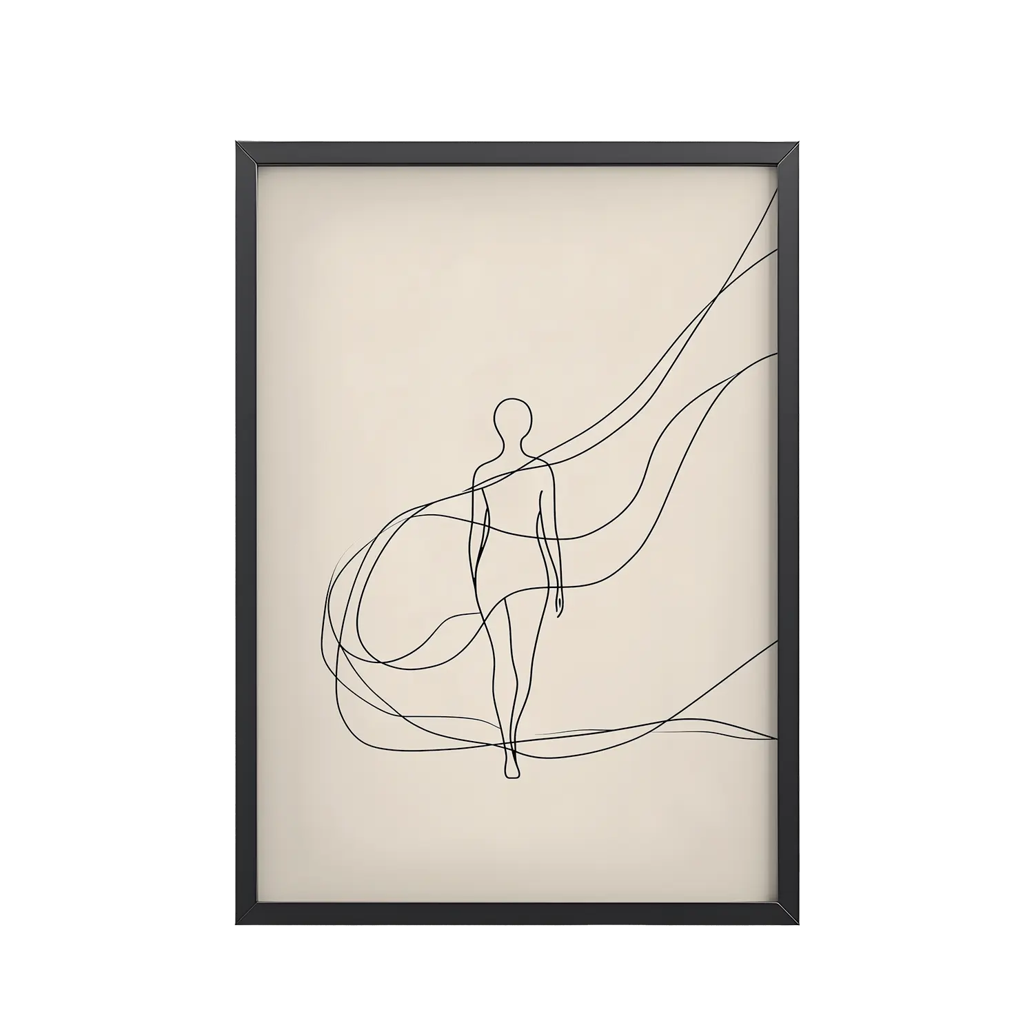 95Black_Frame_DINA4_Mockup_PSD_TransparentGraceful Flow – Minimalist Line Art Figure in Motion Graceful Flow — Minimalist Single-Line Figure Wall Art — Framed Poster
