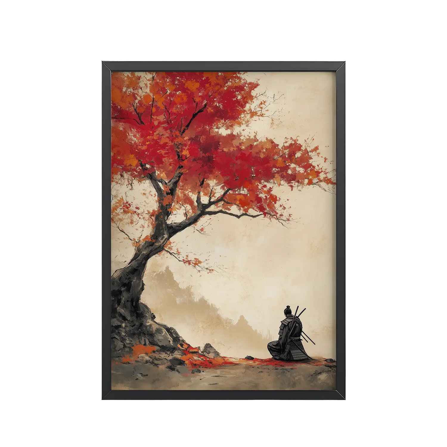 9Black_Frame_DINA4_Mockup_PSD_TransparentAutumn Warrior Autumn Warrior – Samurai Beneath Crimson Maple Leaves Wall Decor – Framed Poster