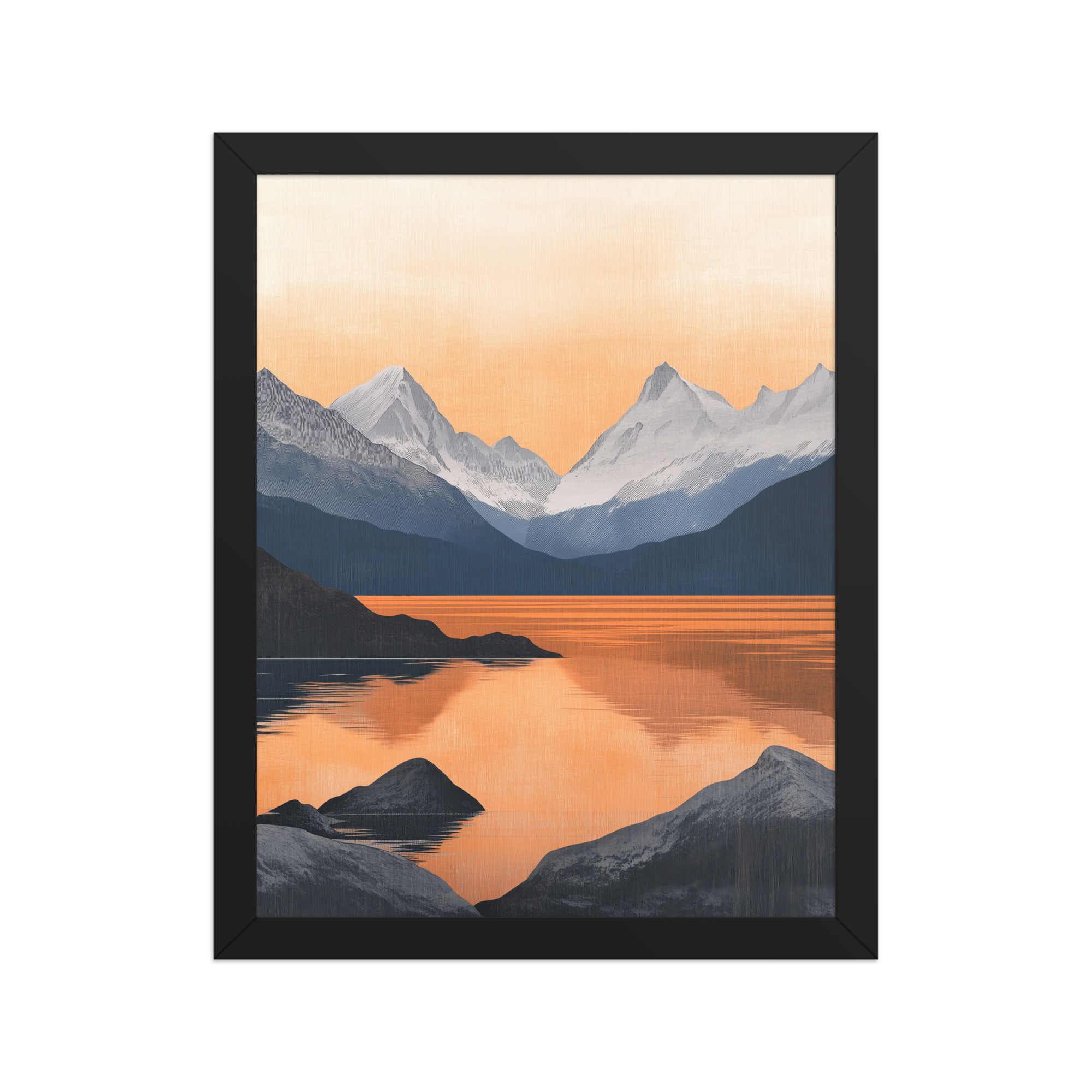enhanced-matte-paper-framed-poster-in-black-11x14-front-68f87bd825a5c.jpg Nordic Sunset Reflections — Serene Mountain Lake Panorama Landscape Wall Art — Framed Poster - Image 2