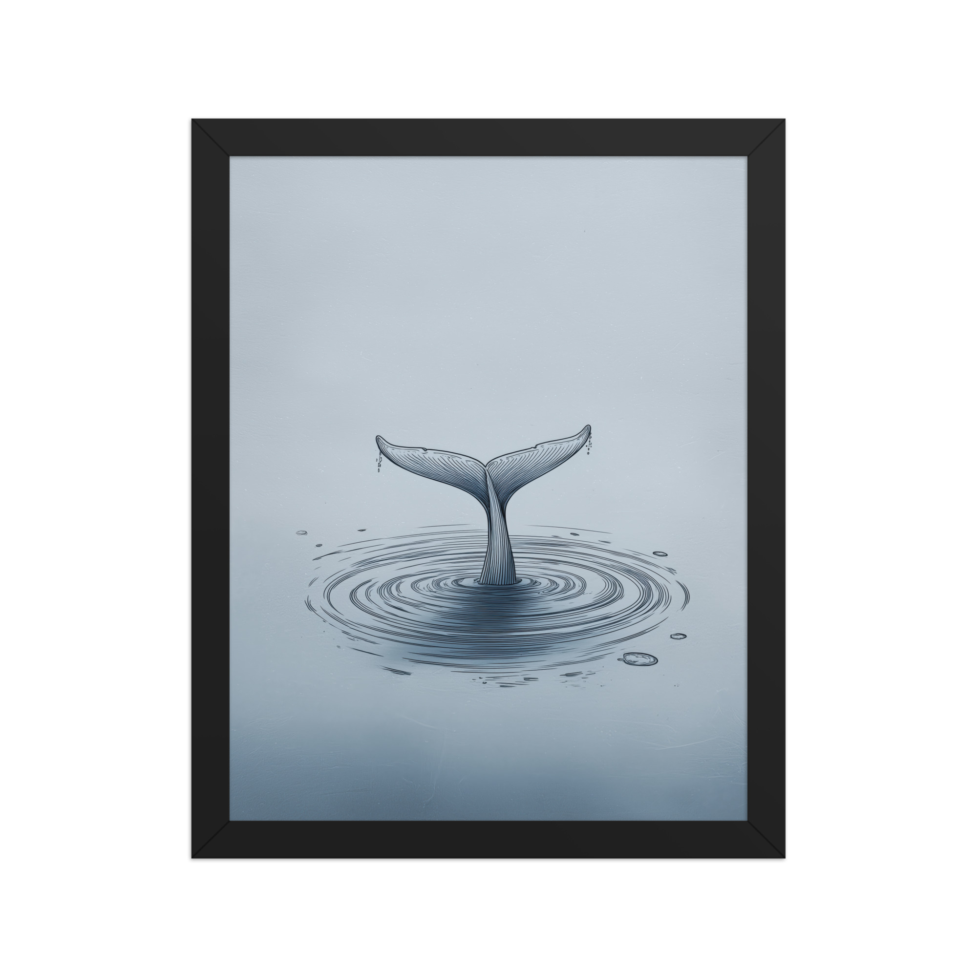 enhanced-matte-paper-framed-poster-in-black-11x14-front-68f8b841e16cb.jpg Ripple Beneath – Whale Tail Surfacing Minimal Ocean Wall Art in Cool Blues — Framed Poster - Image 3