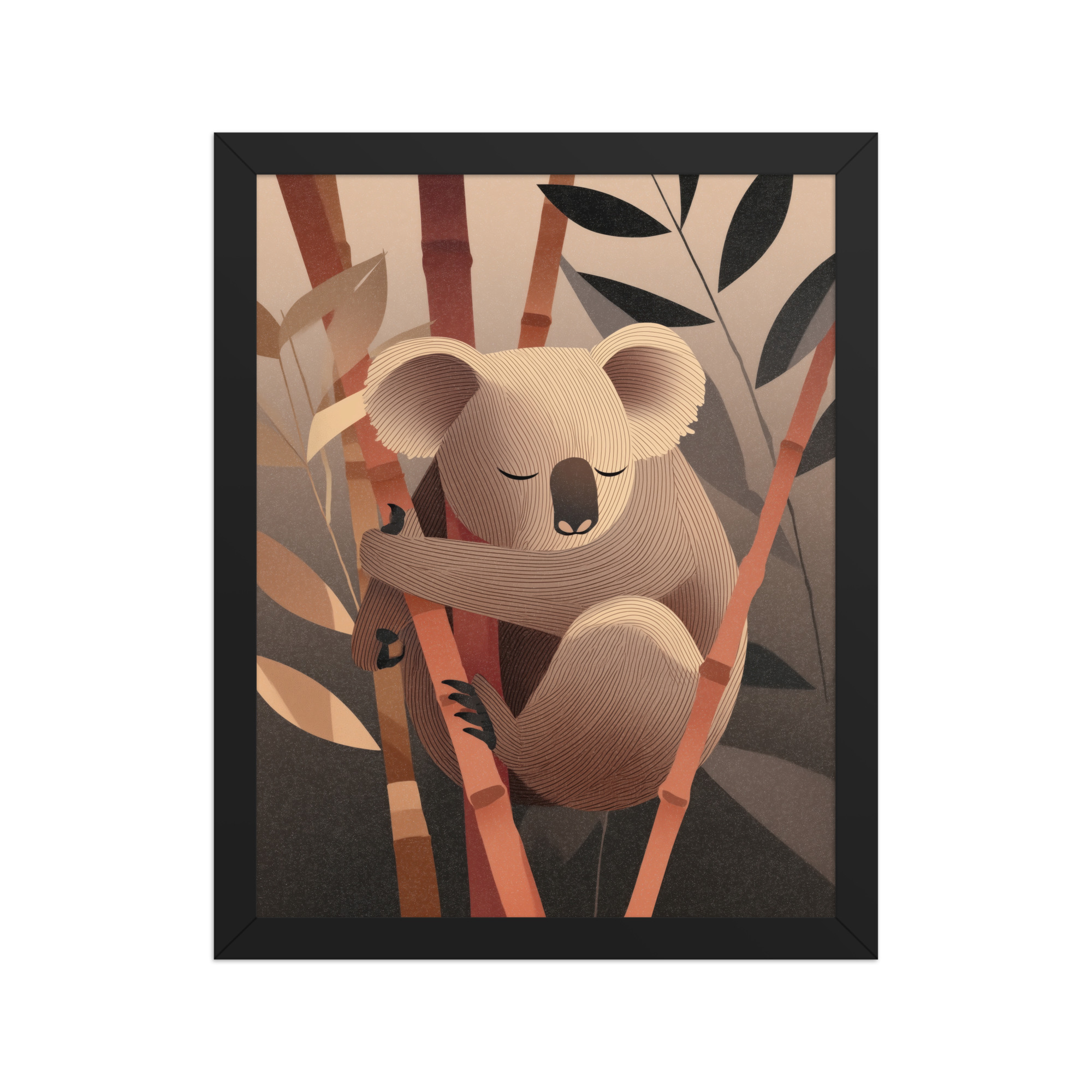 enhanced-matte-paper-framed-poster-in-black-11x14-front-68f8be9645b51.jpg Koala Dreams in Bamboo — Minimal Sleeping Koala in Warm Tones Wall Decor — Framed Poster - Image 3