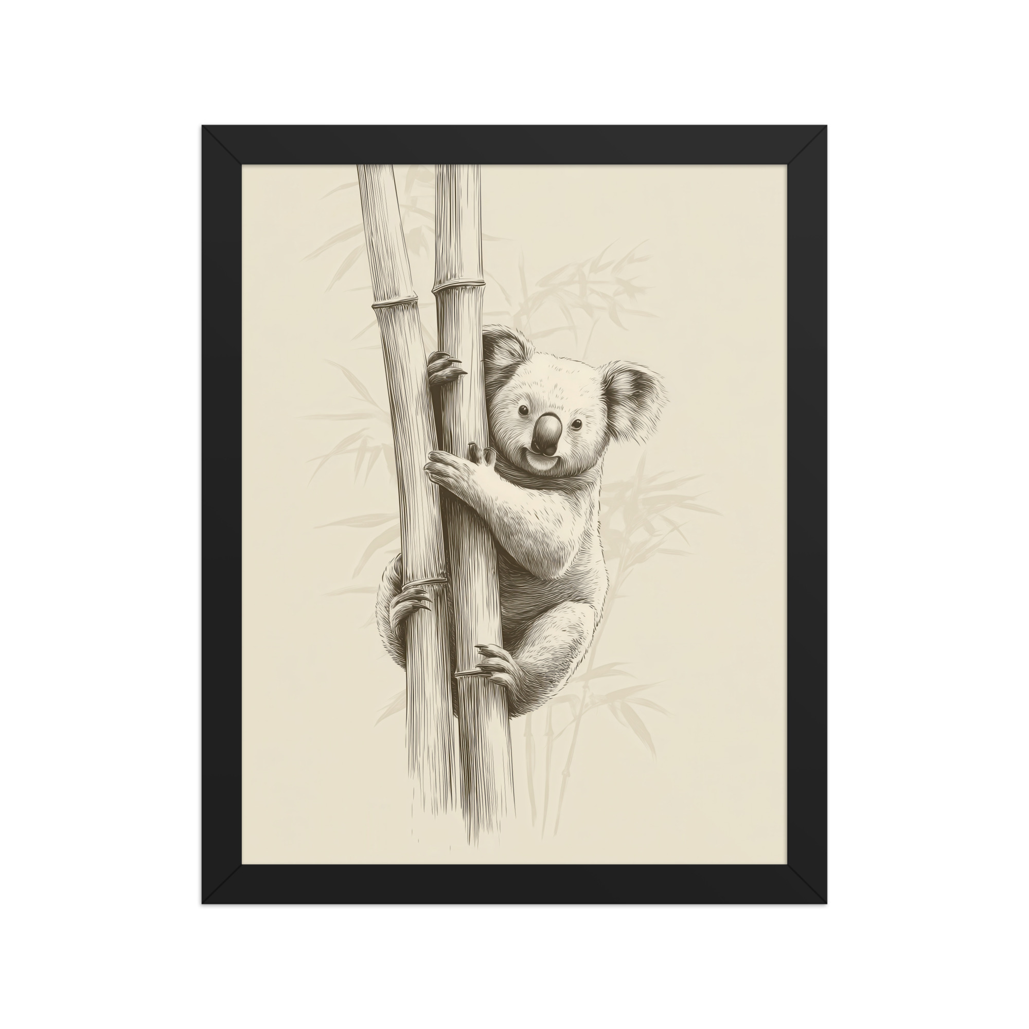 enhanced-matte-paper-framed-poster-in-black-11x14-front-68f8bef311e88.jpg Koala Bamboo I — Koala Illustration in Warm Neutrals Wall Decor — Framed Poster - Image 3