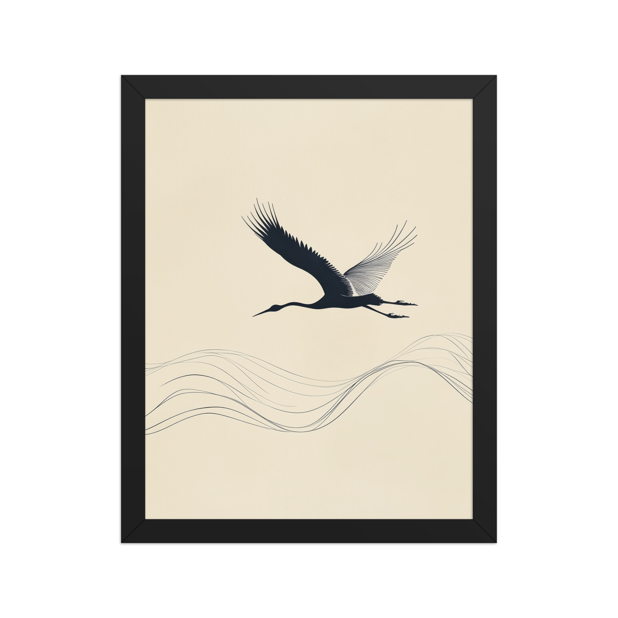 enhanced-matte-paper-framed-poster-in-black-11x14-front-68f8ffc050258.jpg Graceful Ascent — Minimal Crane Silhouette with Flowing Lines Wall Decor — Framed Poster - Image 3