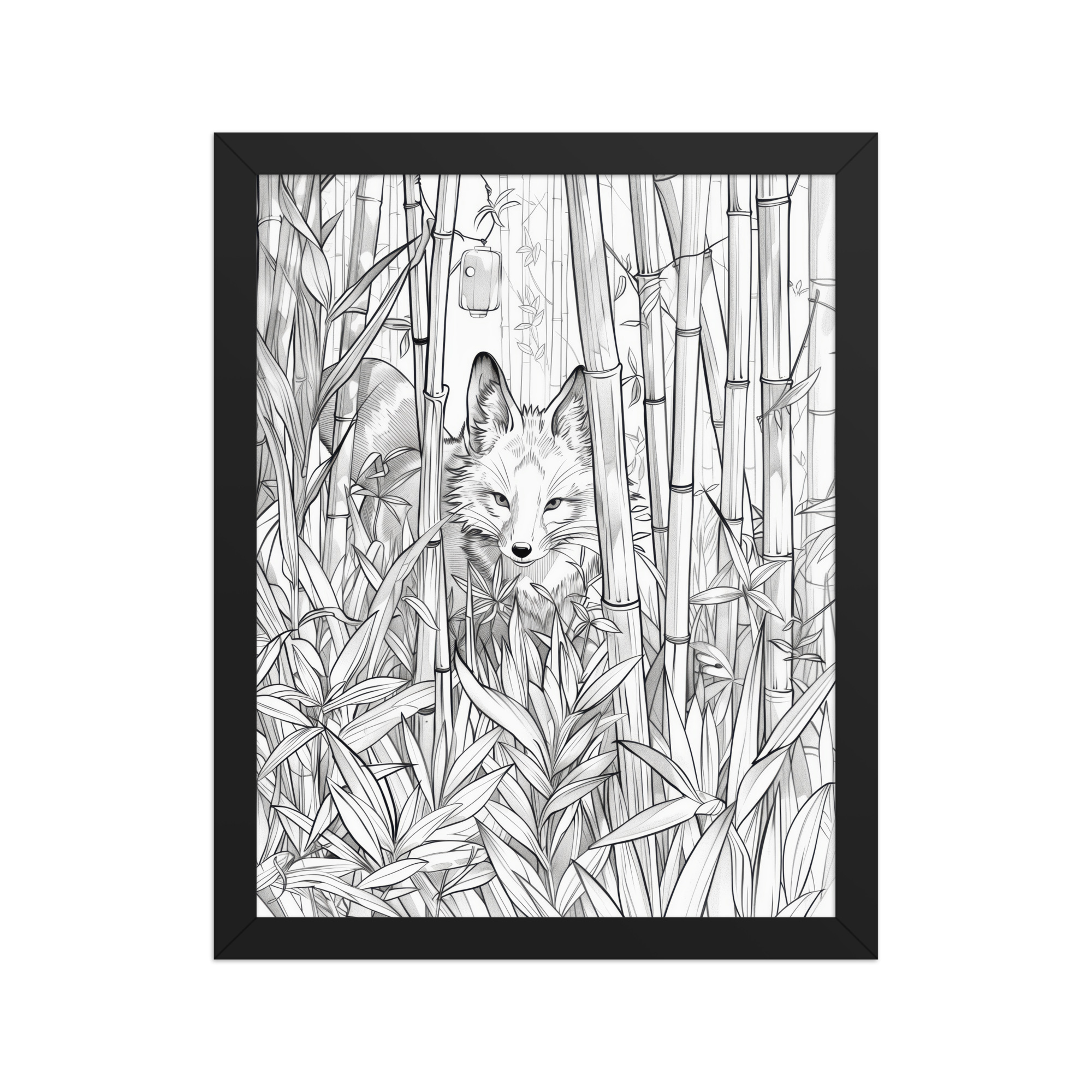 enhanced-matte-paper-framed-poster-in-black-11x14-front-68f903bc15746.jpg Fox Spirit in Bamboo Forest — Fox Among Bamboo Wall Decor — Framed Poster - Image 3