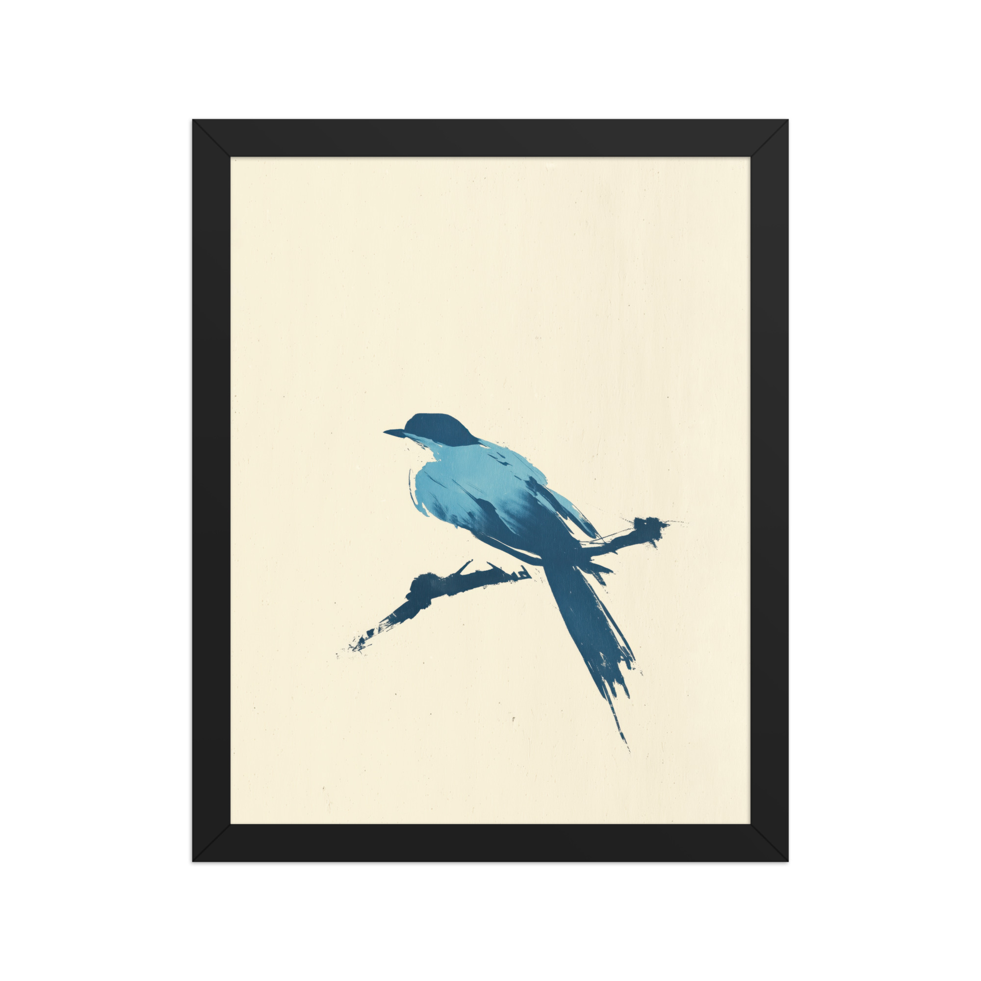 enhanced-matte-paper-framed-poster-in-black-11x14-front-68f906d591a57.jpg Bluebird Perch — Minimal Brush Bird on Branch Wall Decor — Framed Poster - Image 3