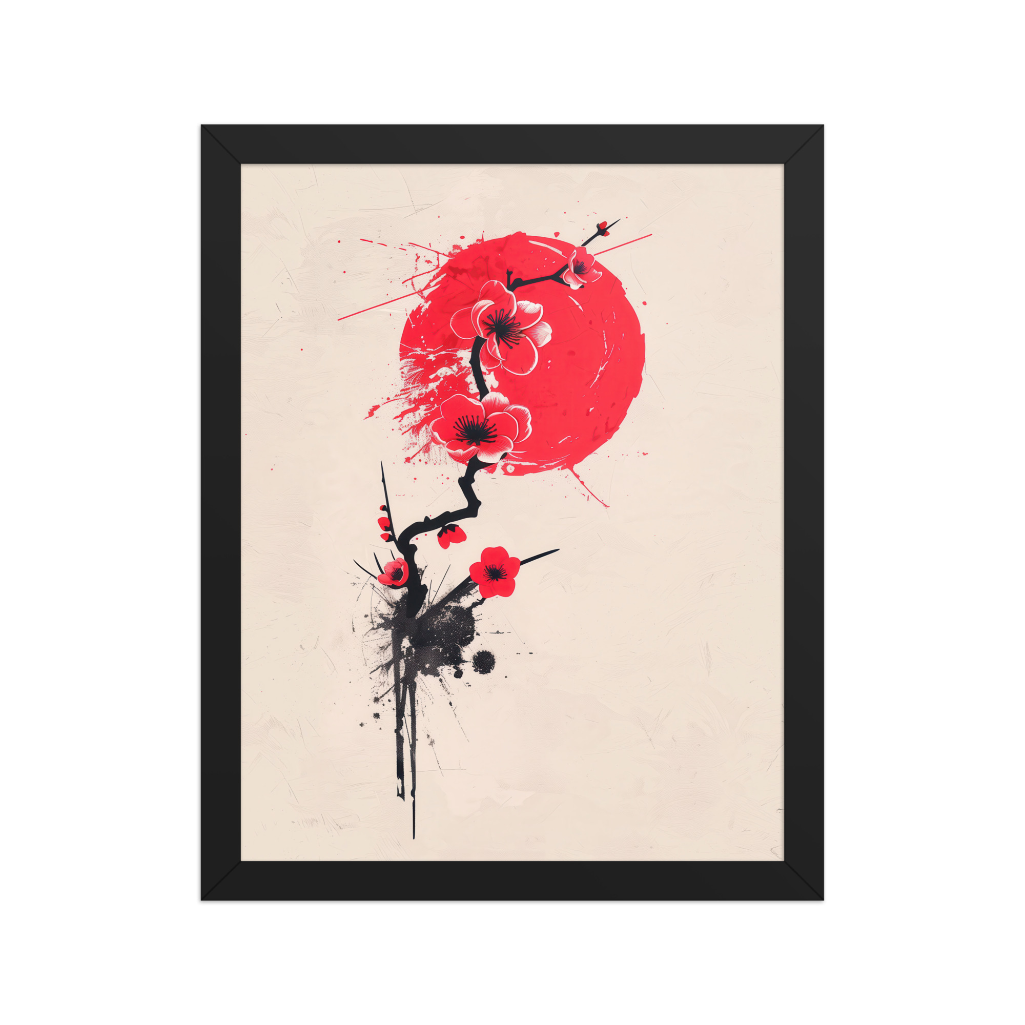 enhanced-matte-paper-framed-poster-in-black-11x14-front-68f91b70477c9.jpg Crimson Blossoms — Calligraphy Cherry Branch Japandi Wall Art — Framed Poster - Image 3