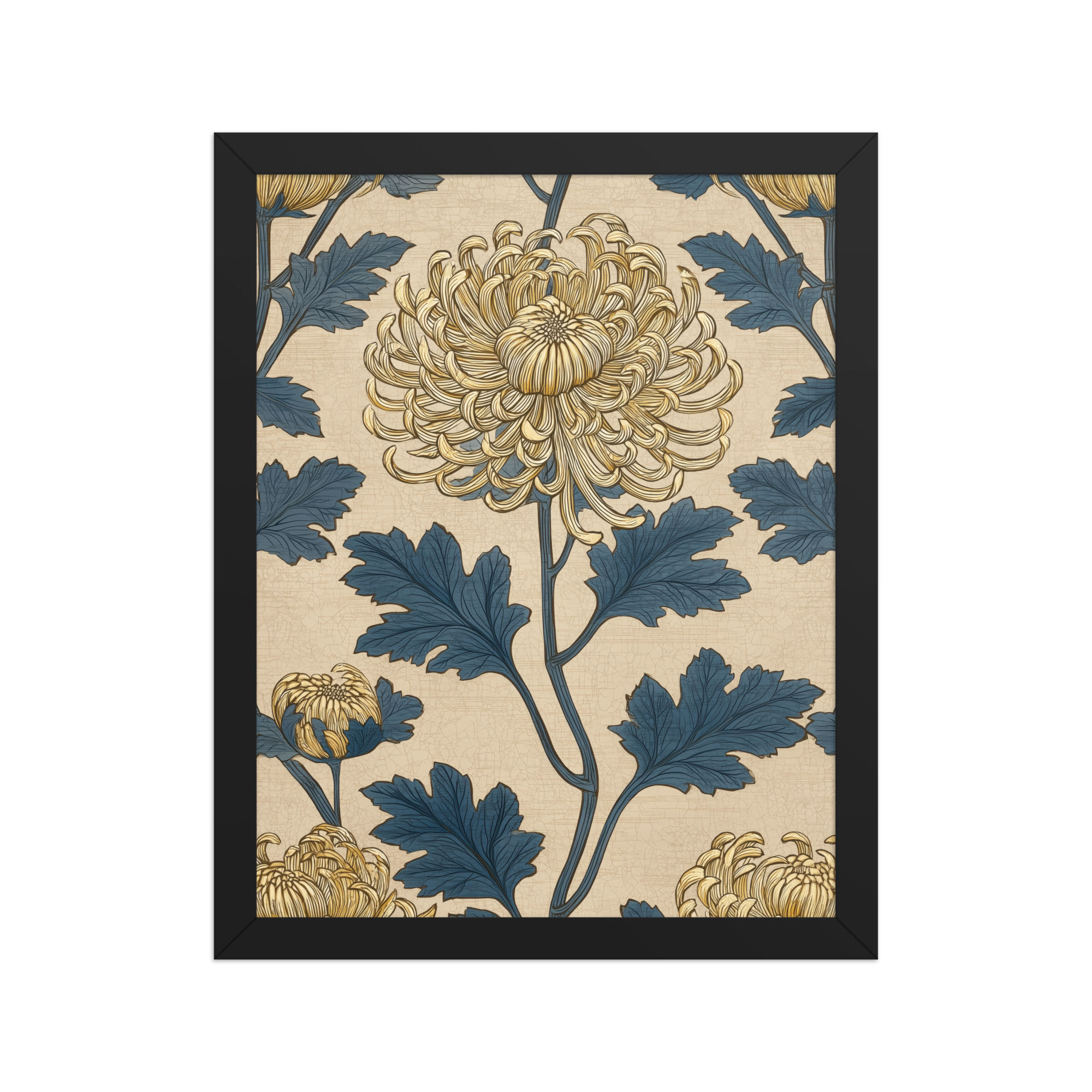 enhanced-matte-paper-framed-poster-in-black-11x14-front-68f91ec473273.jpg Golden Chrysanthemum — Blue & Gold Botanical Wall Decor — Framed Poster - Image 3