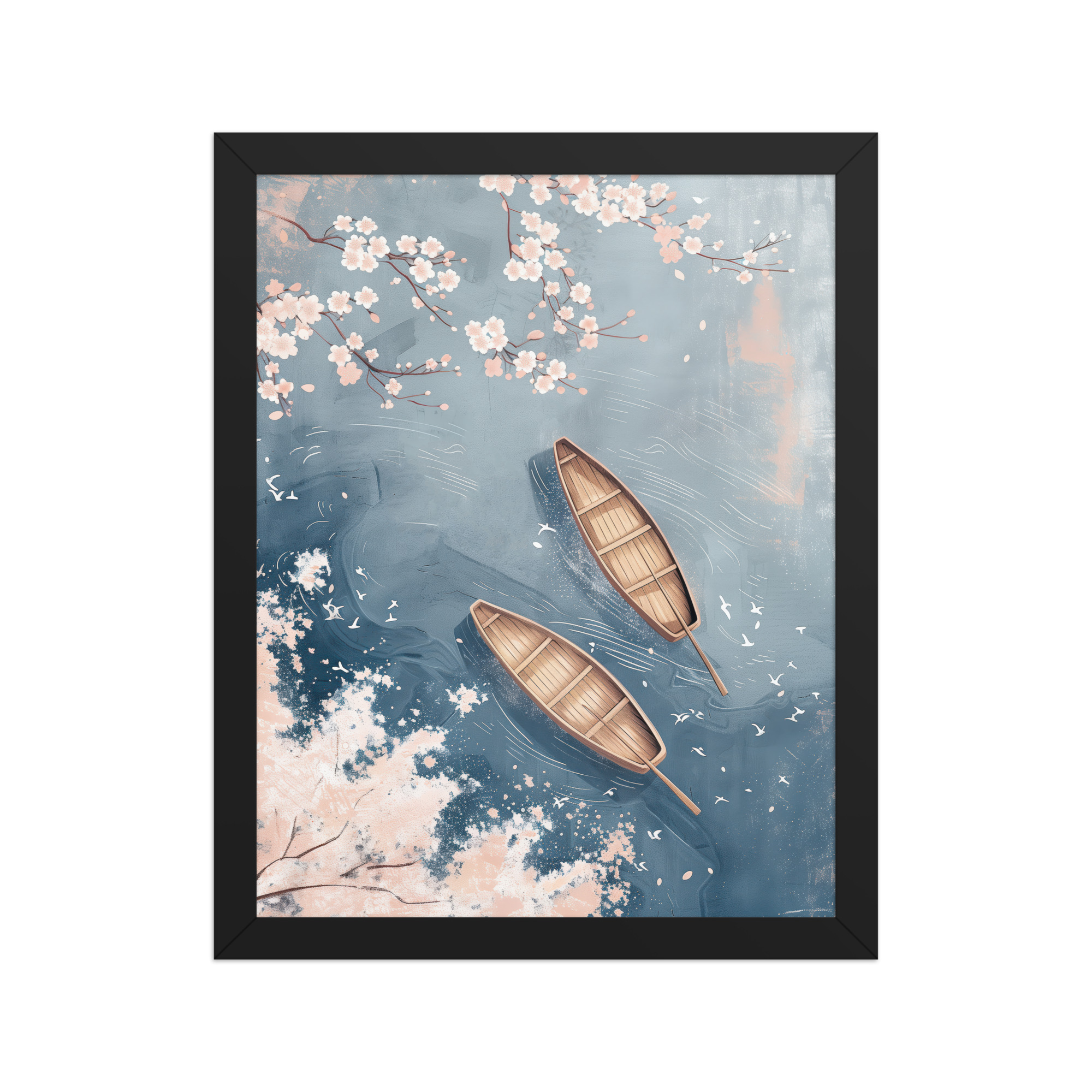 enhanced-matte-paper-framed-poster-in-black-11x14-front-68f9cb8acc4f2.jpg Cherry Blossom Drifting — Sakura River Landscape Wall Art — Framed Poster - Image 2