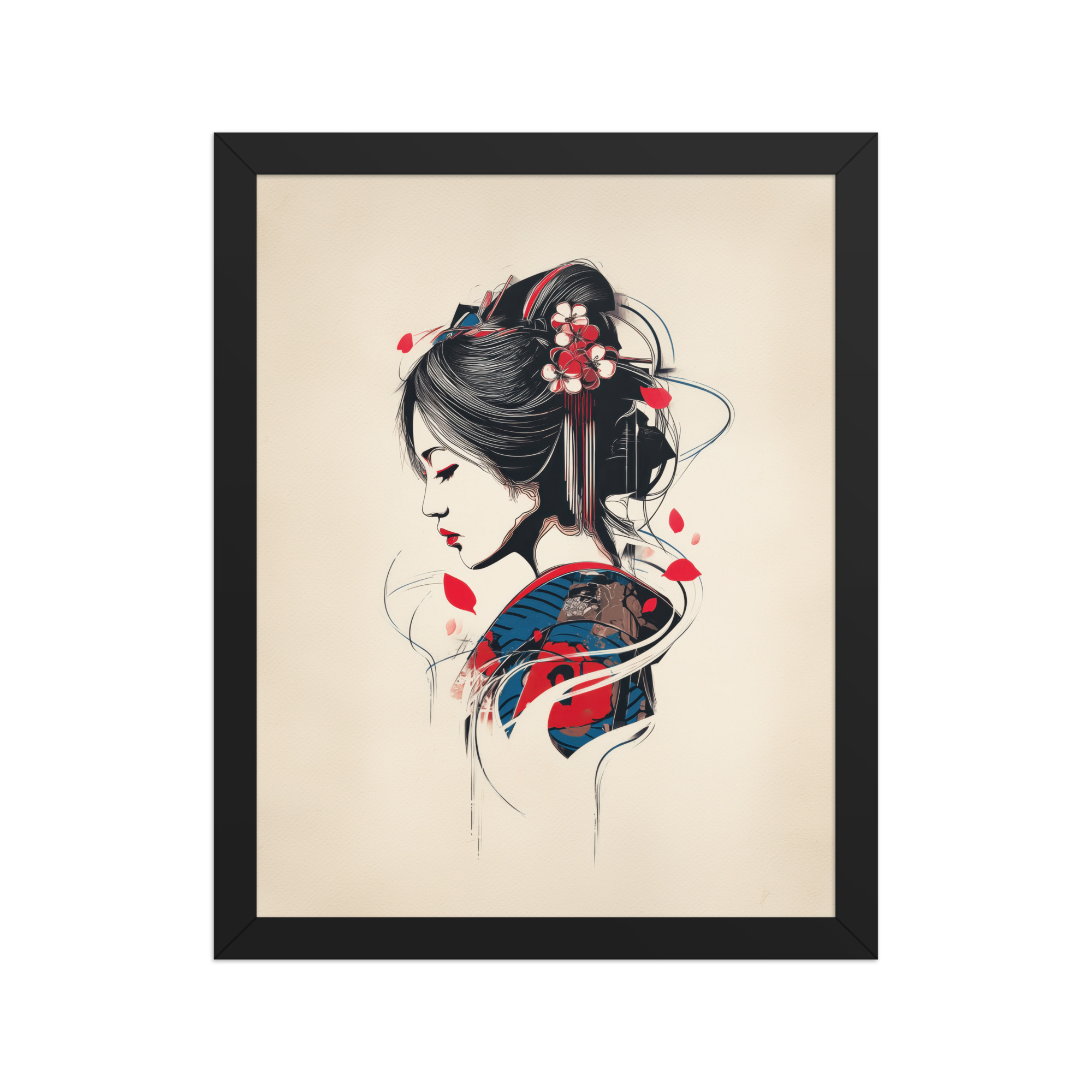 enhanced-matte-paper-framed-poster-in-black-11x14-front-68f9cc1143e88.jpg Petals of Silence — Ukiyo-e Inspired Geisha Illustration Wall Art — Framed Poster - Image 3