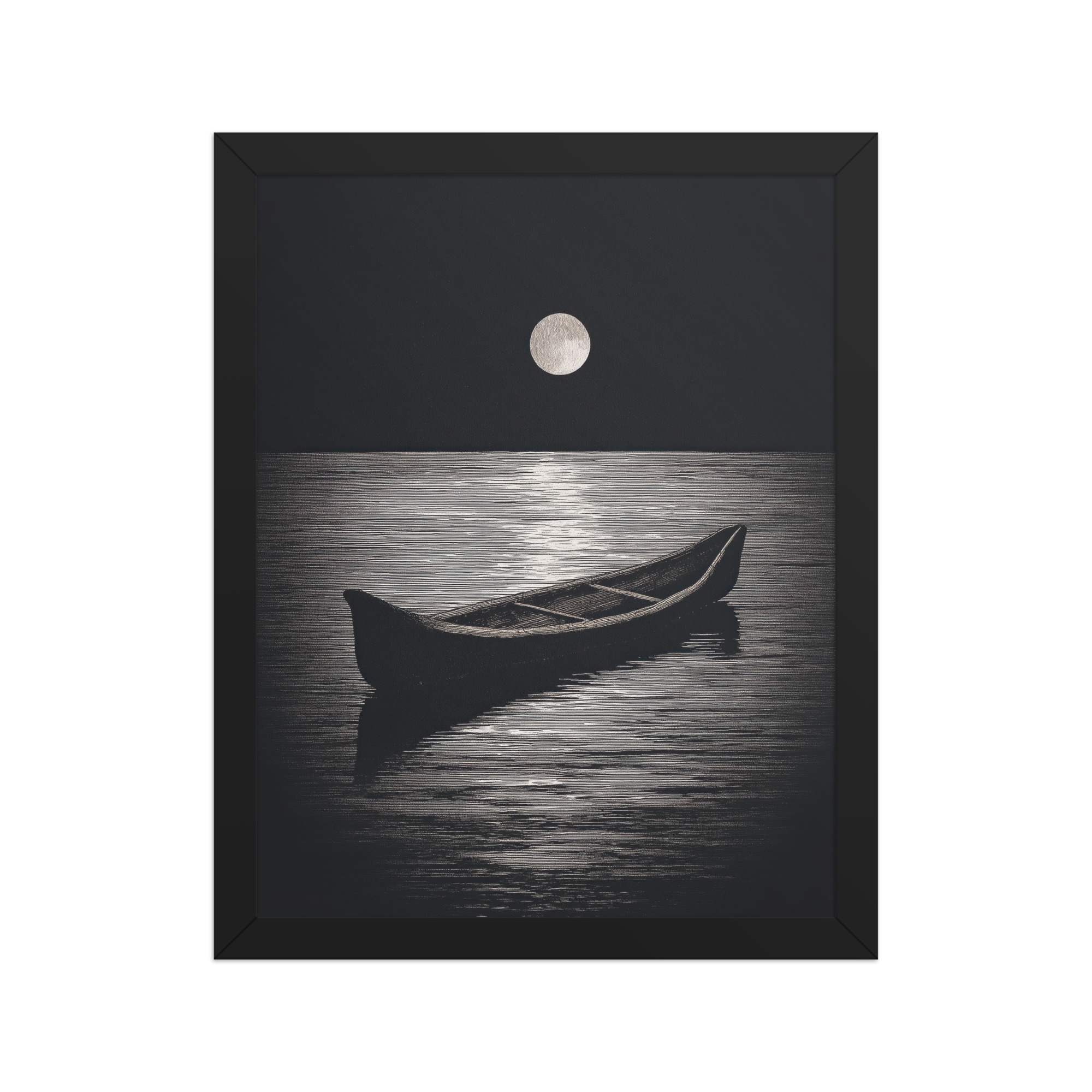 enhanced-matte-paper-framed-poster-in-black-11x14-front-68f9d0a4e558d.jpg Moonlit Canoe II — Minimal Silver Moon Night Wall Art — Framed Poster - Image 3