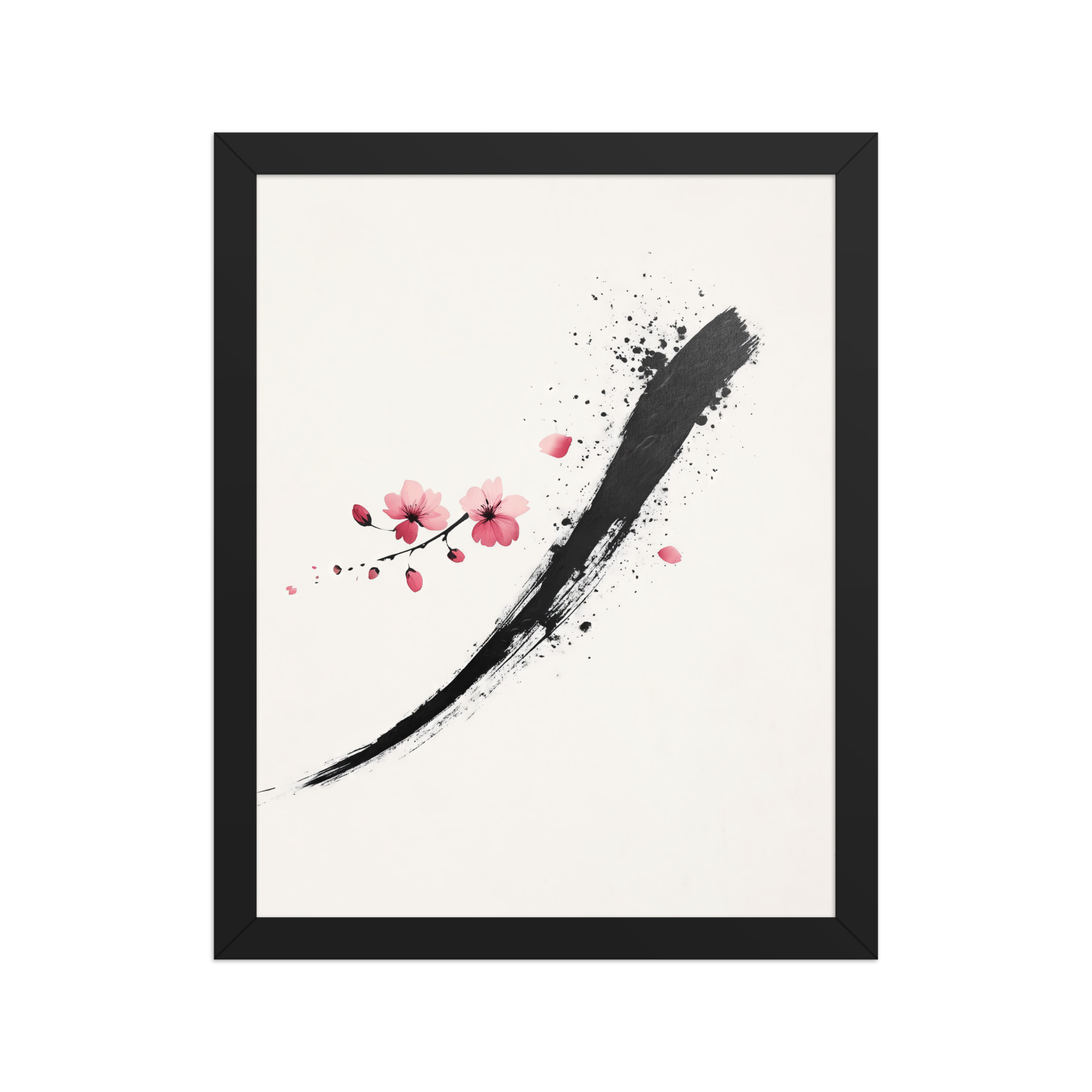 enhanced-matte-paper-framed-poster-in-black-11x14-front-68f9d1619398d.jpg Zen Blossom Stroke — Minimal Cherry Blossom Sumi-e Brush Wall Art — Framed Poster - Image 2