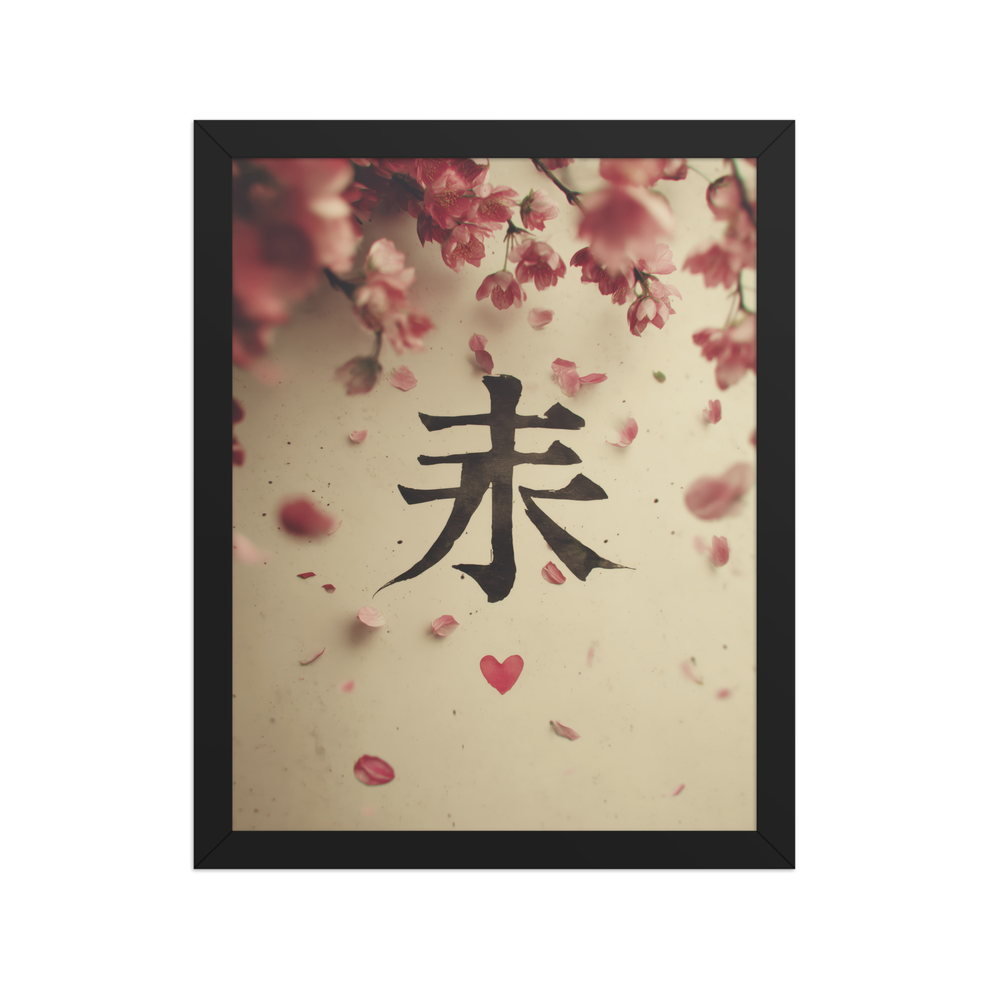 enhanced-matte-paper-framed-poster-in-black-11x14-front-68f9d29a64dd9.jpg Sakura Love — Cherry Blossom, Japanese Calligraphy Wall Decor — Framed Poster - Image 3