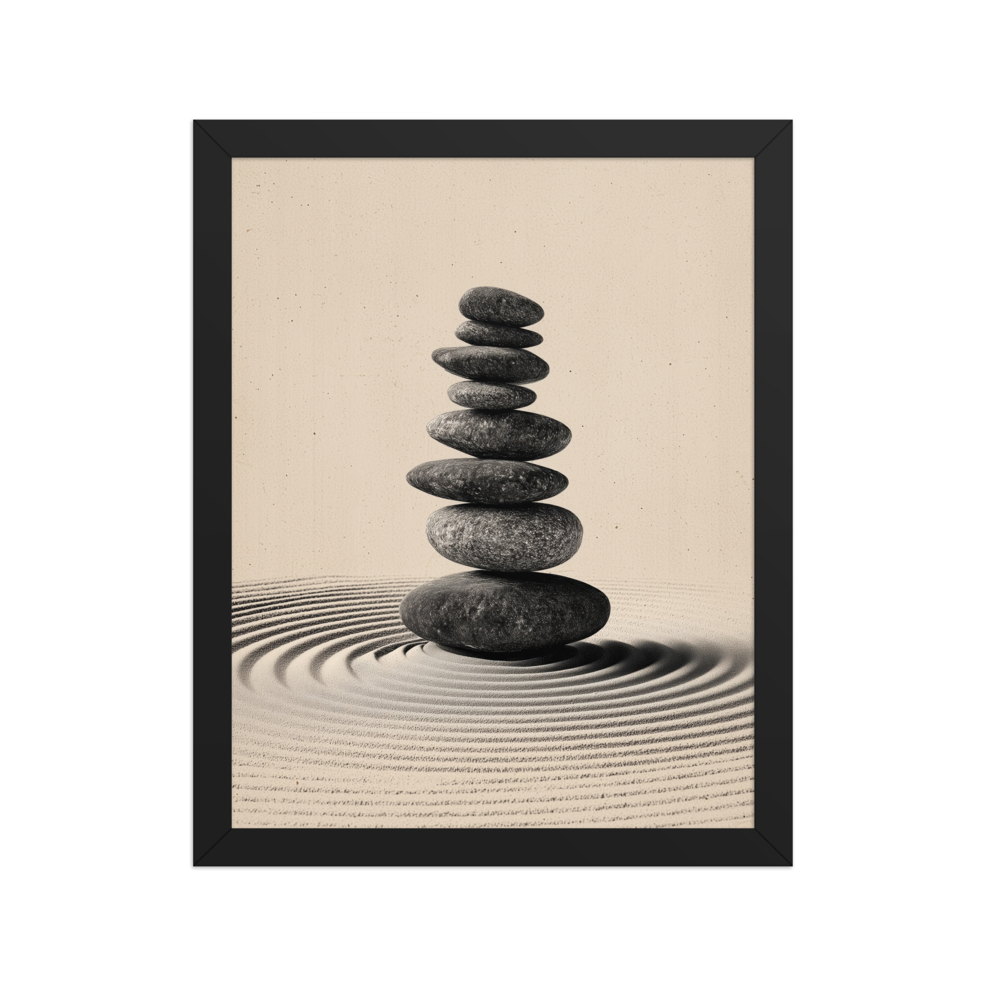 enhanced-matte-paper-framed-poster-in-black-11x14-front-68f9e460bfd23.jpg Balanced Stillness – Stacked Stones I Neutral Zen Stones Wall Art – Framed Poster - Image 3