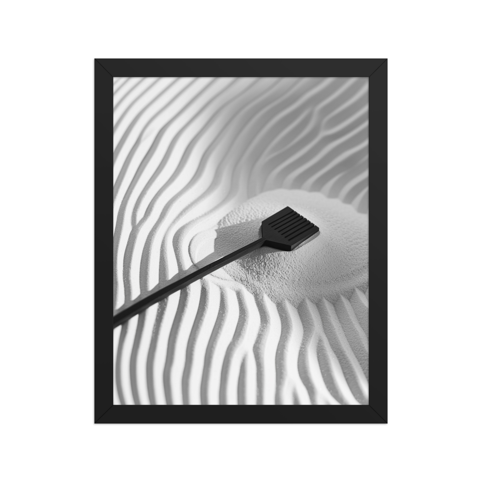 enhanced-matte-paper-framed-poster-in-black-11x14-front-68f9e8d81f66b.jpg Zen Sand Rake – Minimal Monochrome Ripples Wall Art – Framed Poster - Image 3