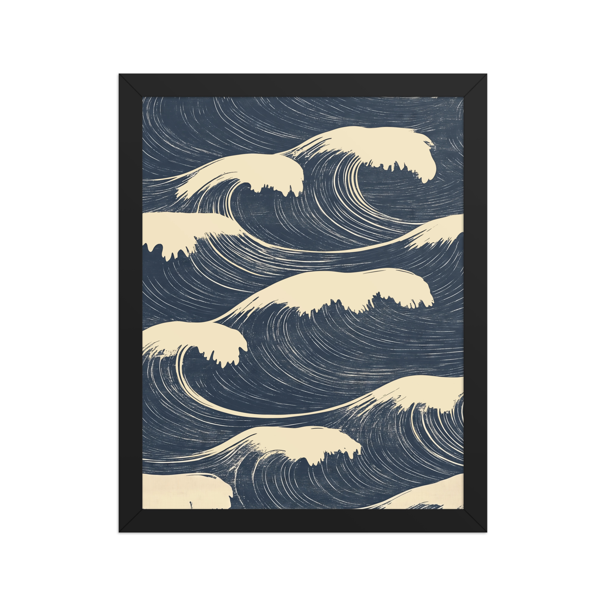 enhanced-matte-paper-framed-poster-in-black-11x14-front-68f9f16a7042c.jpg Edo Waves – Bold Indigo Ukiyo-e Ocean Pattern Wall Art – Framed Poster - Image 3