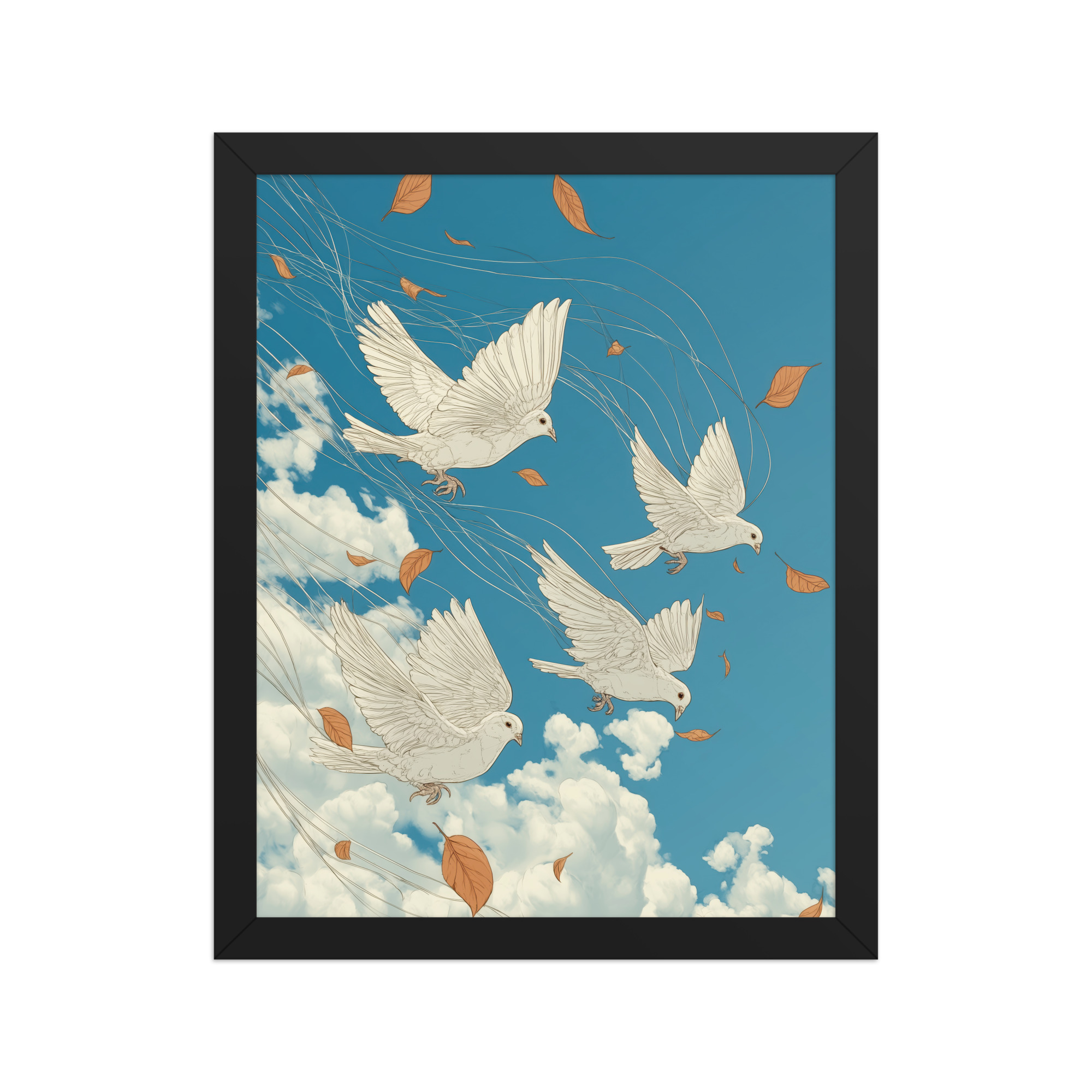 enhanced-matte-paper-framed-poster-in-black-11x14-front-68f9f7504e68f.jpg White Doves in Wind (Hokusai) – Autumn Leaves in Flight Ukiyo-e Wall Decor – Framed Poster - Image 2