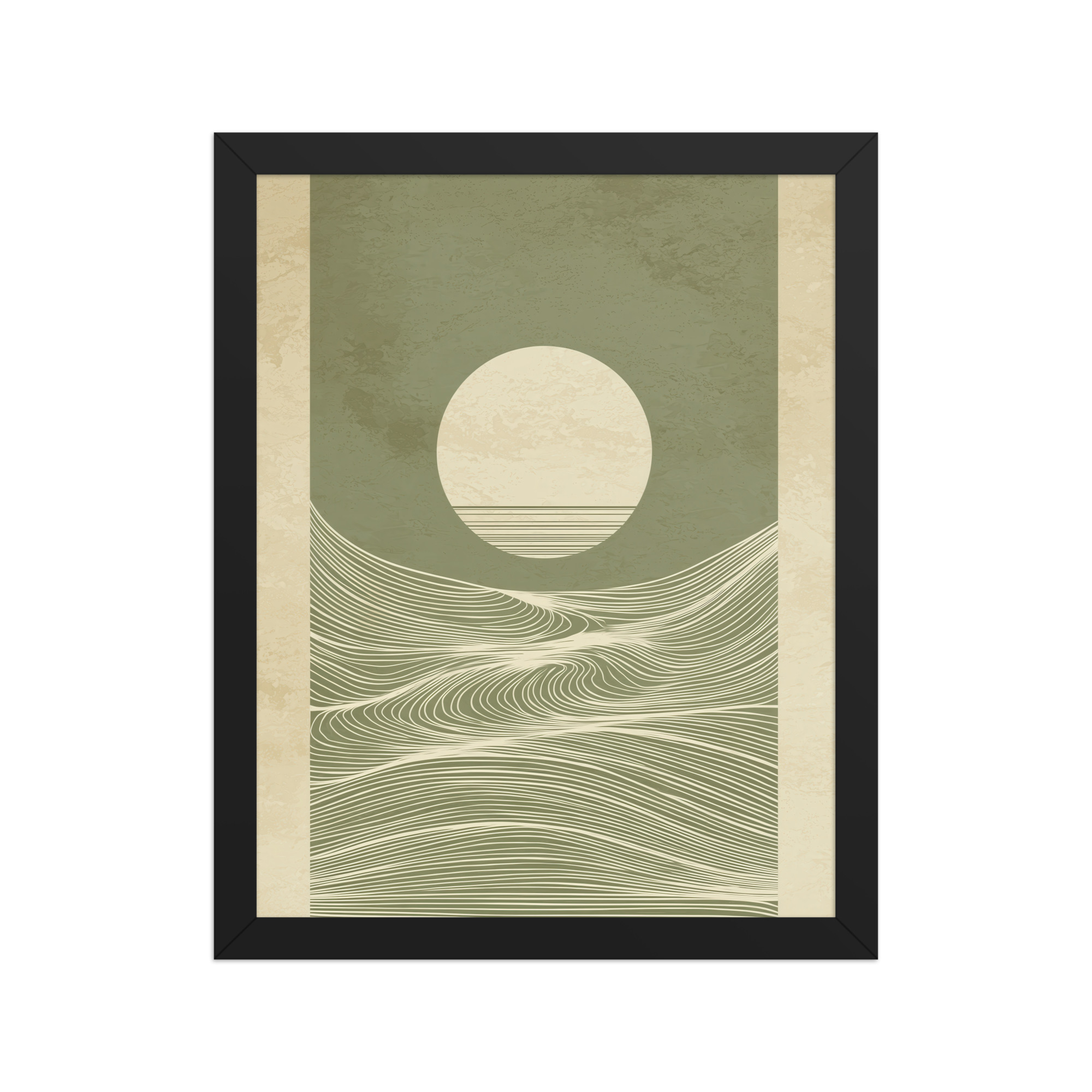 enhanced-matte-paper-framed-poster-in-black-11x14-front-68f9f96705686.jpg Calm Currents and Rising Light — Minimalist Sun With Landscape Lines Wall Art — Framed Poster - Image 3