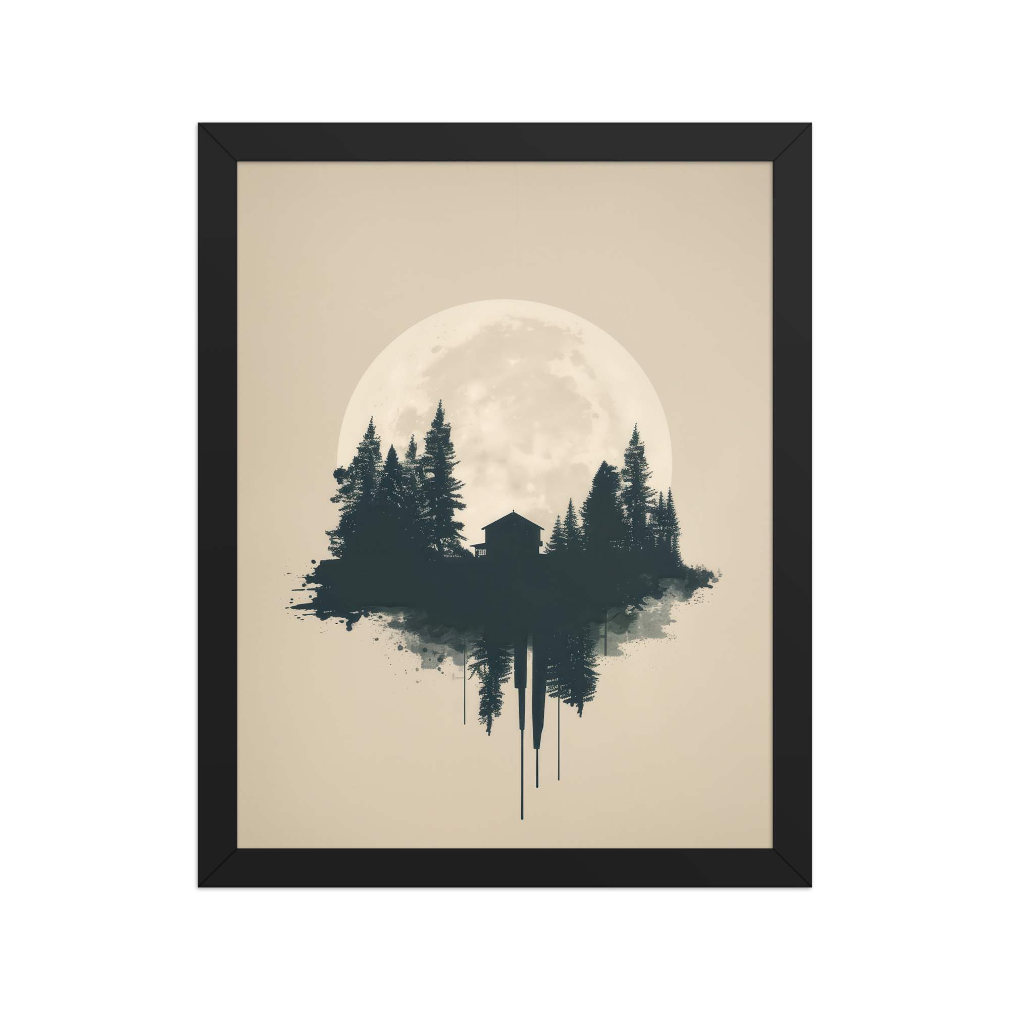 enhanced-matte-paper-framed-poster-in-black-11x14-front-68f9ff049a2c8.jpg Full Moon Shelter — Minimalistic Forest House Wall Decor — Framed Poster - Image 2