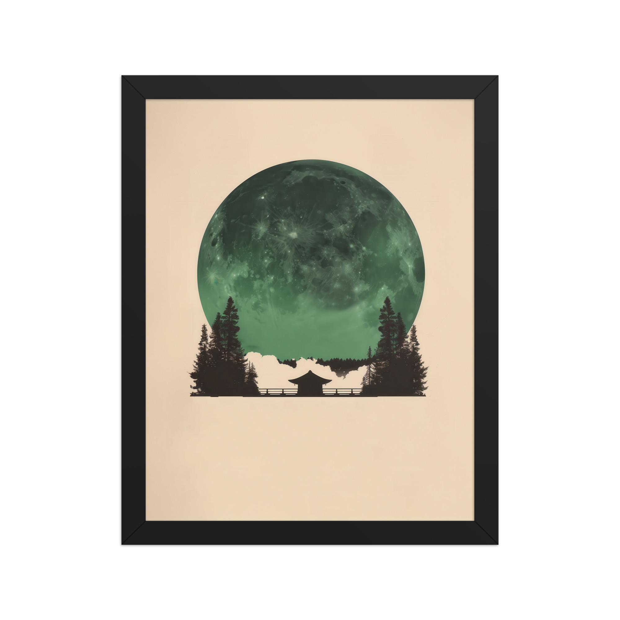 enhanced-matte-paper-framed-poster-in-black-11x14-front-68f9ff10e3e12.jpg Emerald Moon Temple — Japandi Silhouette Wall Art — Framed Poster - Image 3