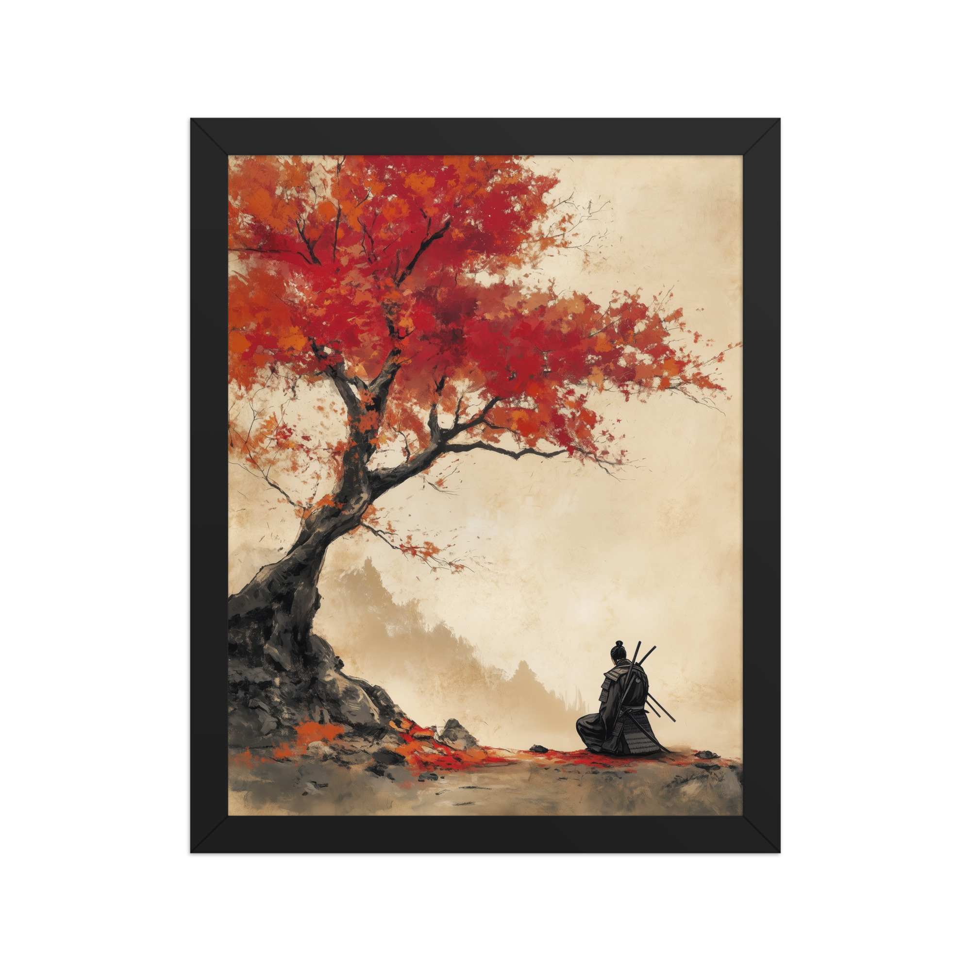 enhanced-matte-paper-framed-poster-in-black-11x14-front-68fa16a6dbc32.jpg Autumn Warrior – Samurai Beneath Crimson Maple Leaves Wall Decor – Framed Poster - Image 2