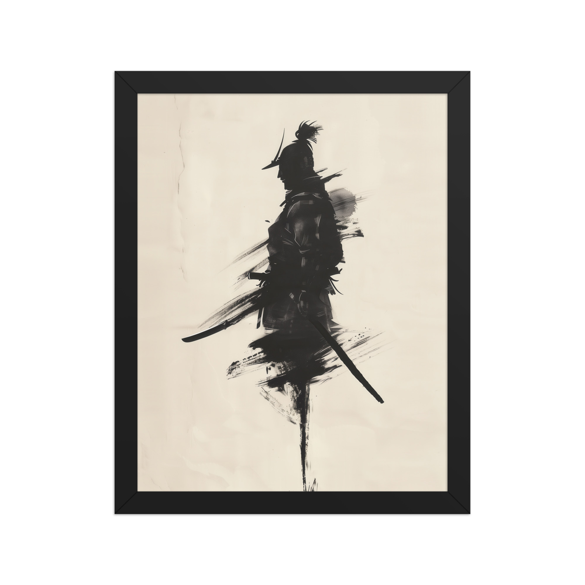 enhanced-matte-paper-framed-poster-in-black-11x14-front-68fa1703525da.jpg Shadowed Warrior – Sumi-e Silhouette of a Lone Samurai Wall Decor – Framed Poster - Image 3