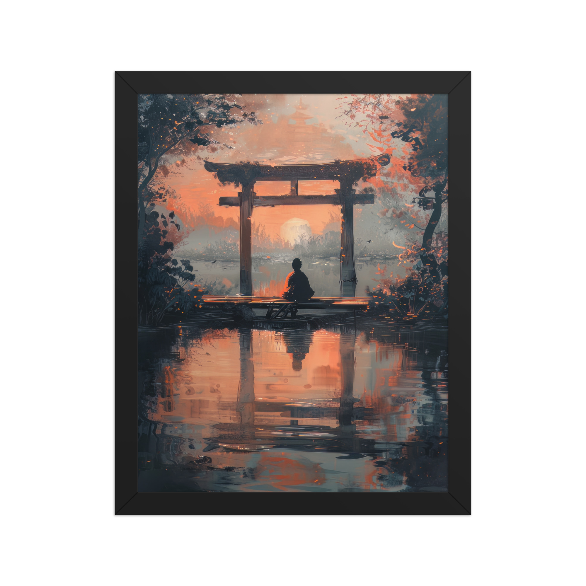 enhanced-matte-paper-framed-poster-in-black-11x14-front-68fa17ba82b69.jpg Torii Reflections at Dusk – Evening Glow and Still Waters Wall Decor – Framed Poster - Image 3