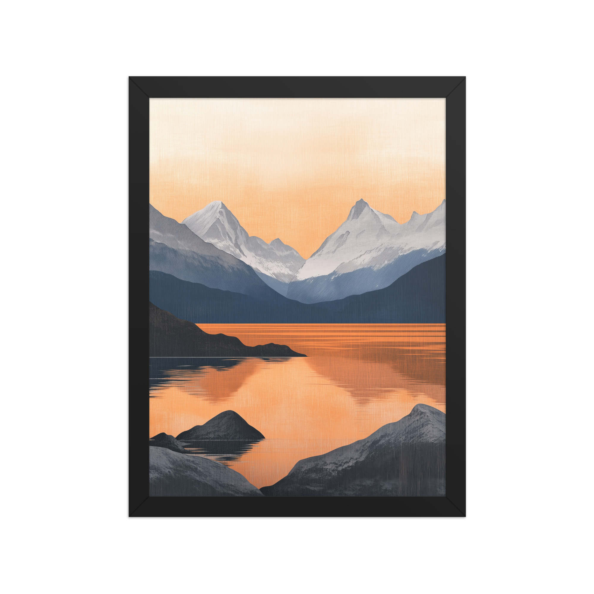 enhanced-matte-paper-framed-poster-in-black-12x16-front-68f87bd825b8d.jpg Nordic Sunset Reflections — Serene Mountain Lake Panorama Landscape Wall Art — Framed Poster - Image 3