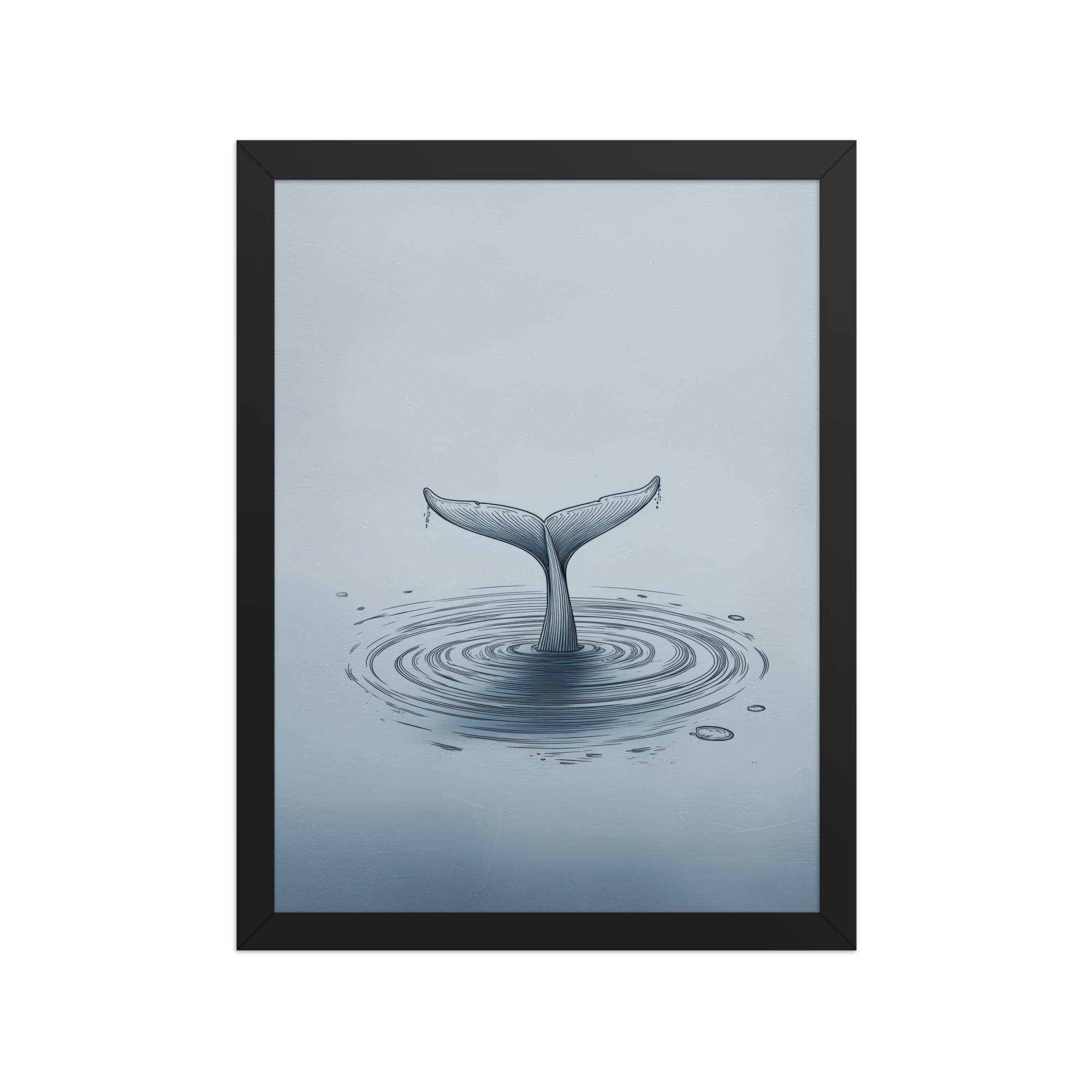 enhanced-matte-paper-framed-poster-in-black-12x16-front-68f8b841e1759.jpg Ripple Beneath – Whale Tail Surfacing Minimal Ocean Wall Art in Cool Blues — Framed Poster - Image 4