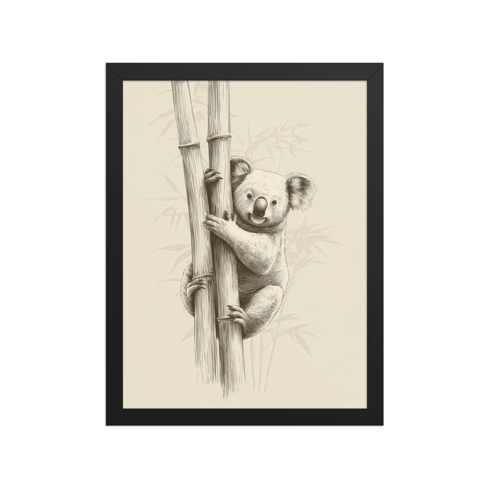 enhanced-matte-paper-framed-poster-in-black-12x16-front-68f8bef311f19.jpg Koala Bamboo I — Koala Illustration in Warm Neutrals Wall Decor — Framed Poster - Image 4