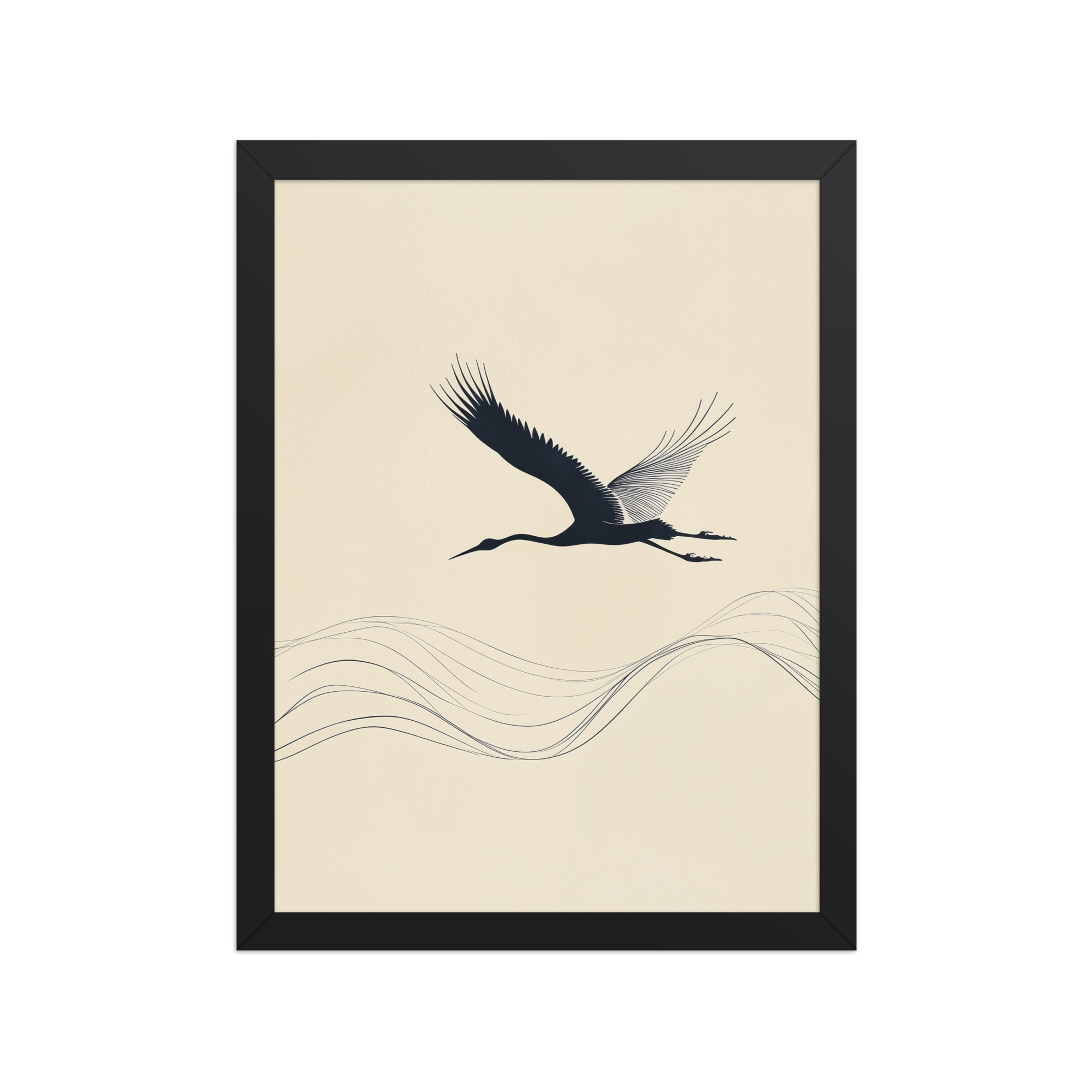 enhanced-matte-paper-framed-poster-in-black-12x16-front-68f8ffc0502ee.jpg Graceful Ascent — Minimal Crane Silhouette with Flowing Lines Wall Decor — Framed Poster - Image 4