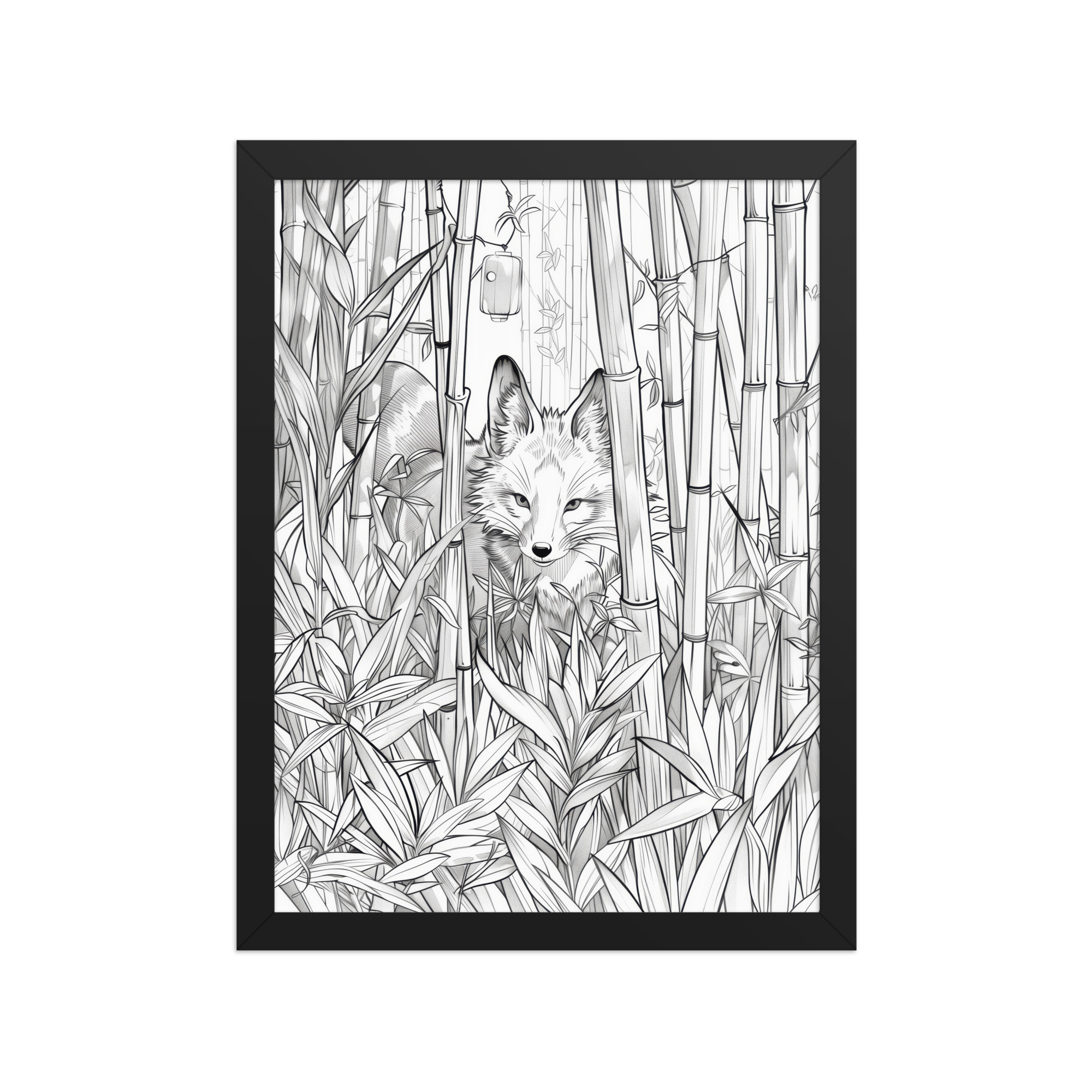 enhanced-matte-paper-framed-poster-in-black-12x16-front-68f903bc157d2.jpg Fox Spirit in Bamboo Forest — Fox Among Bamboo Wall Decor — Framed Poster - Image 4
