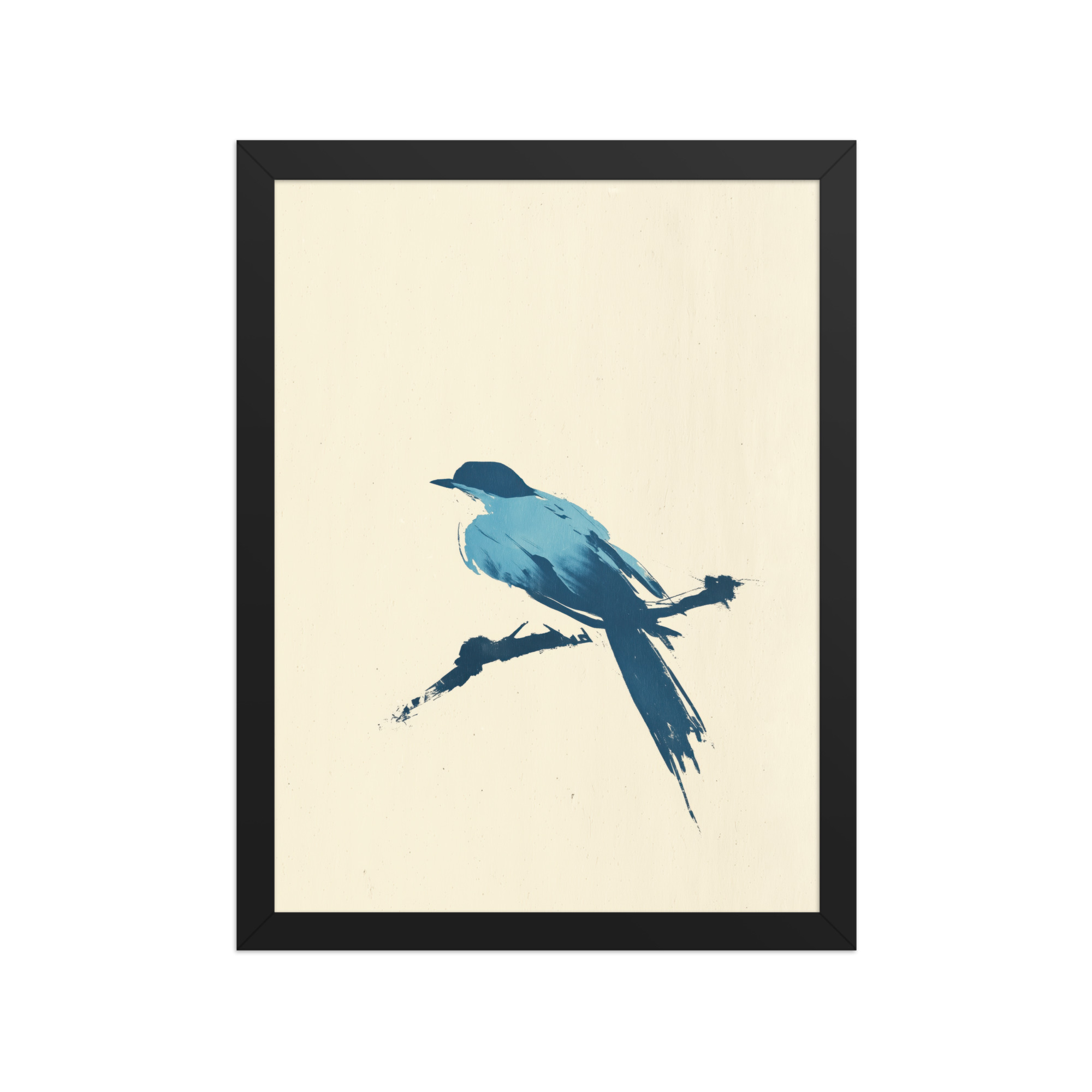 enhanced-matte-paper-framed-poster-in-black-12x16-front-68f906d591b06.jpg Bluebird Perch — Minimal Brush Bird on Branch Wall Decor — Framed Poster - Image 4