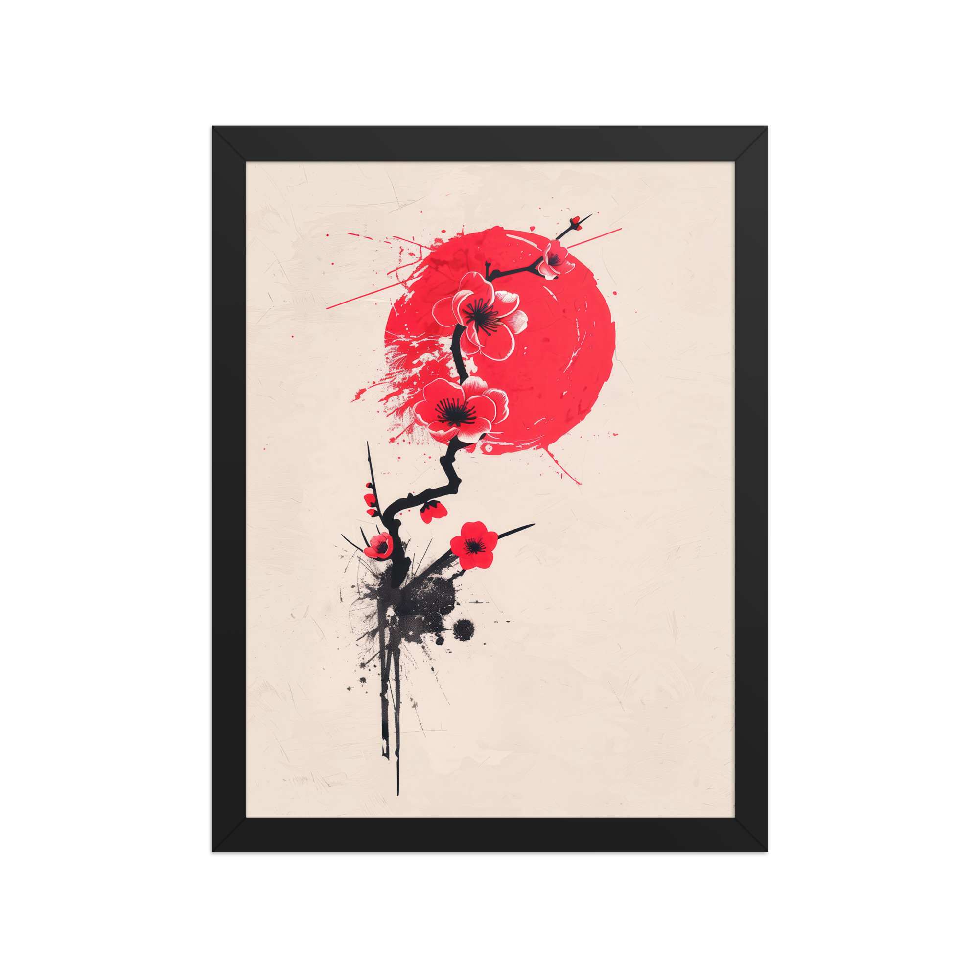 enhanced-matte-paper-framed-poster-in-black-12x16-front-68f91b704785d.jpg Crimson Blossoms — Calligraphy Cherry Branch Japandi Wall Art — Framed Poster - Image 4