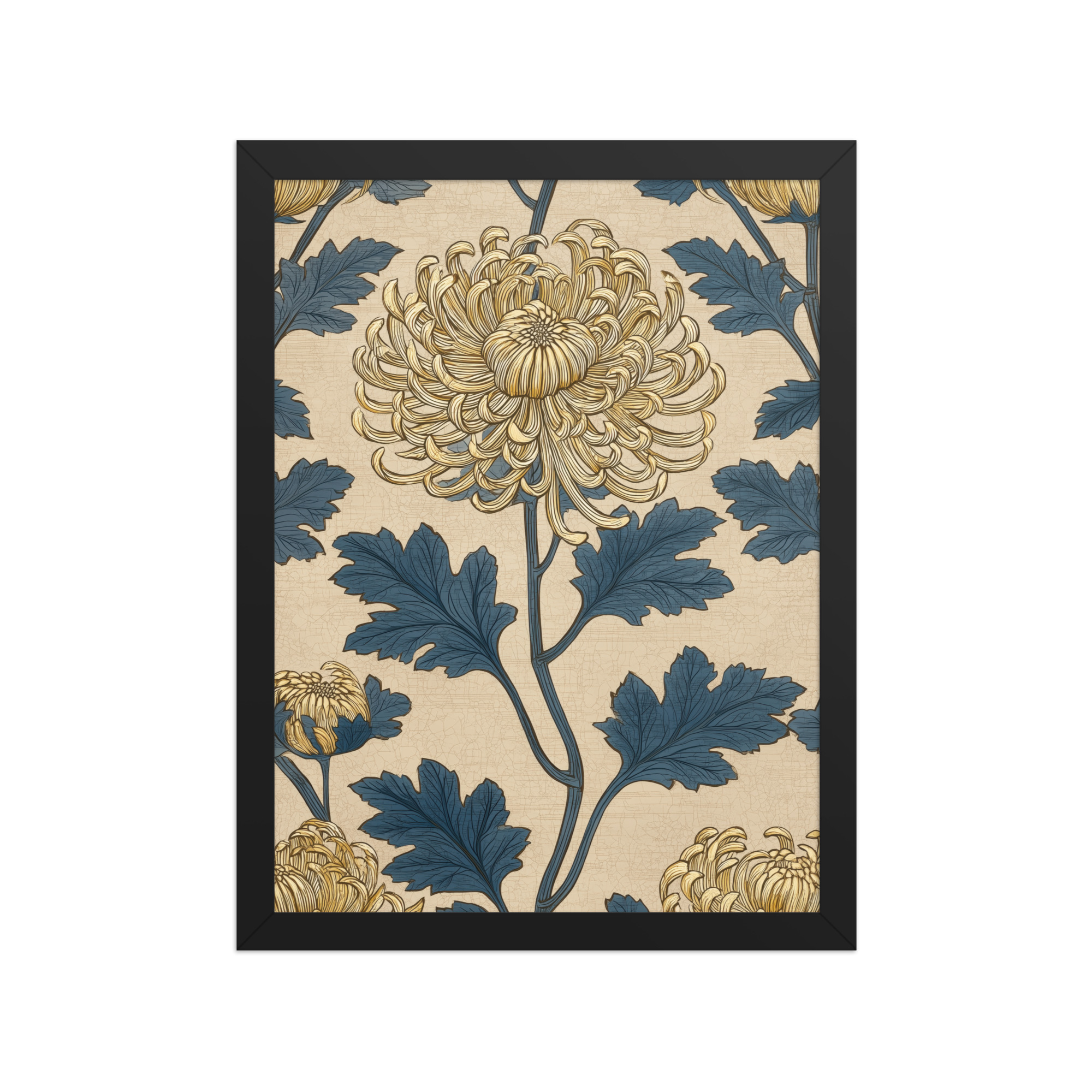 enhanced-matte-paper-framed-poster-in-black-12x16-front-68f91ec473317.jpg Golden Chrysanthemum — Blue & Gold Botanical Wall Decor — Framed Poster - Image 4