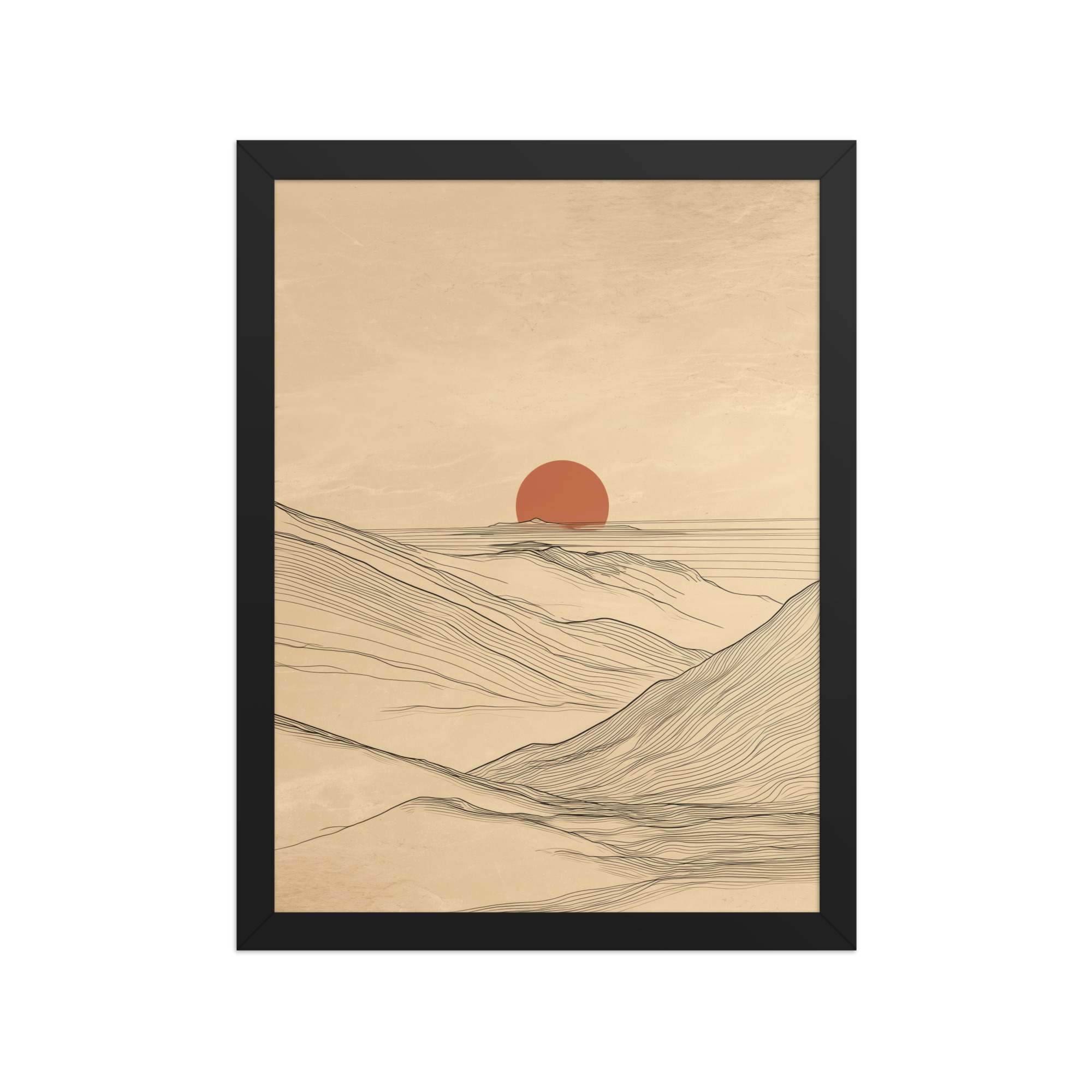 enhanced-matte-paper-framed-poster-in-black-12x16-front-68f9c56b9fa33.jpg Desert Horizon — Japandi Desert Line Landscape Wall Art — Framed Poster - Image 2