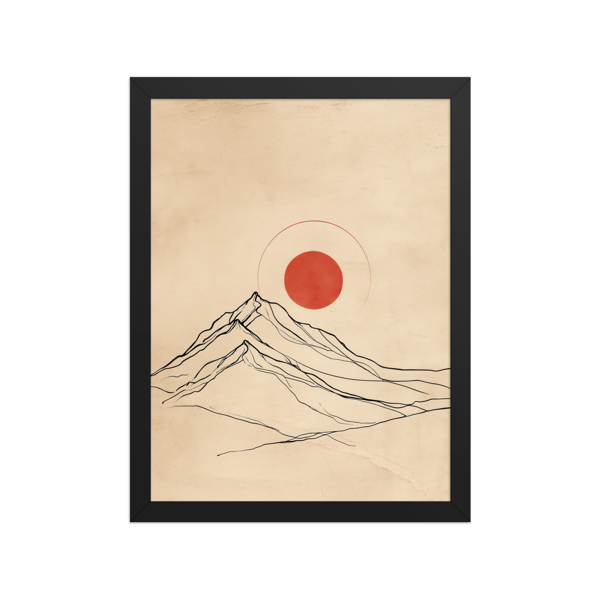 enhanced-matte-paper-framed-poster-in-black-12x16-front-68f9c98ca60a8.jpg Eternal Sun — Minimal Mountain and Red Sun Wall Art — Framed Poster - Image 2