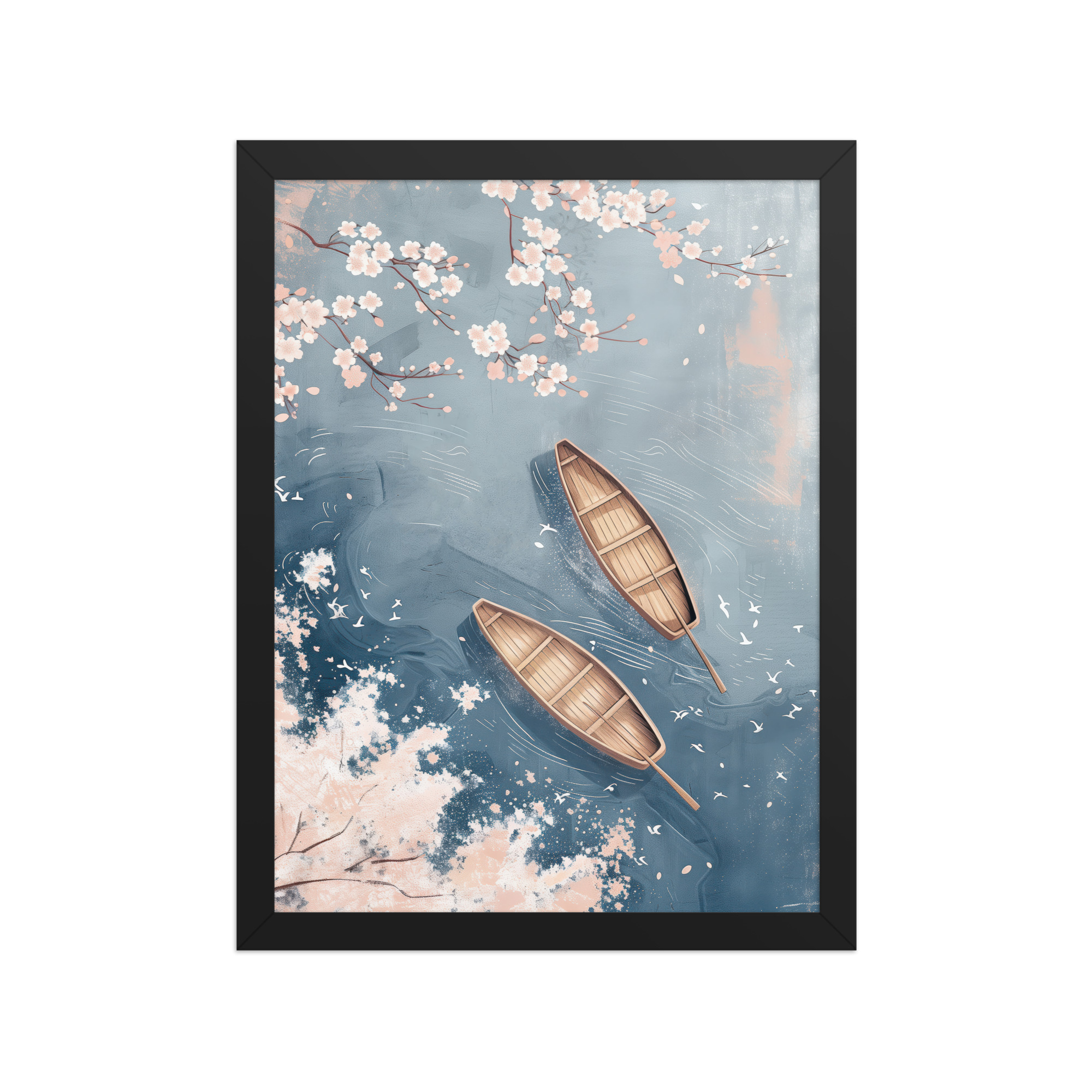 enhanced-matte-paper-framed-poster-in-black-12x16-front-68f9cb8acc599.jpg Cherry Blossom Drifting — Sakura River Landscape Wall Art — Framed Poster - Image 3