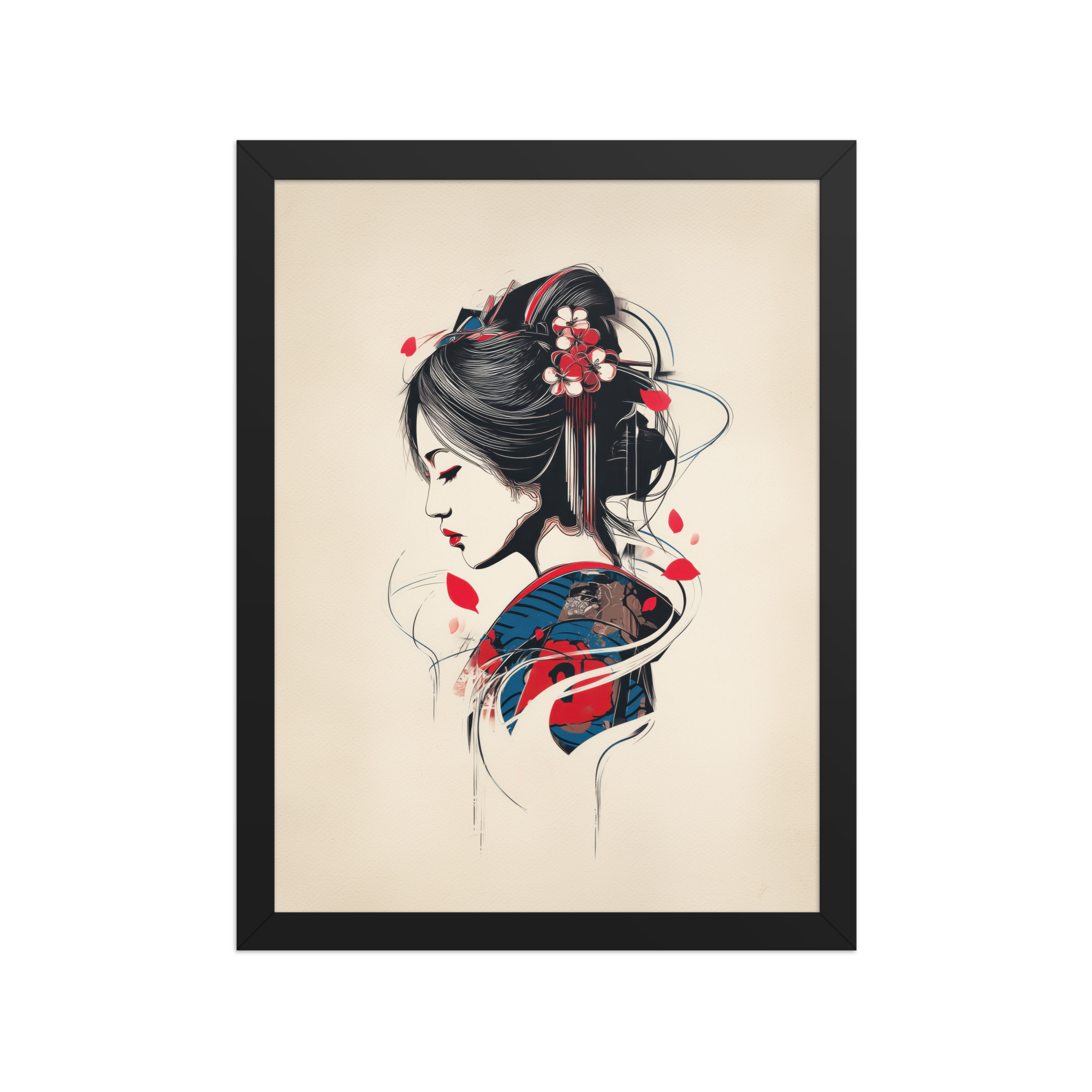 enhanced-matte-paper-framed-poster-in-black-12x16-front-68f9cc1143f26.jpg Petals of Silence — Ukiyo-e Inspired Geisha Illustration Wall Art — Framed Poster - Image 4