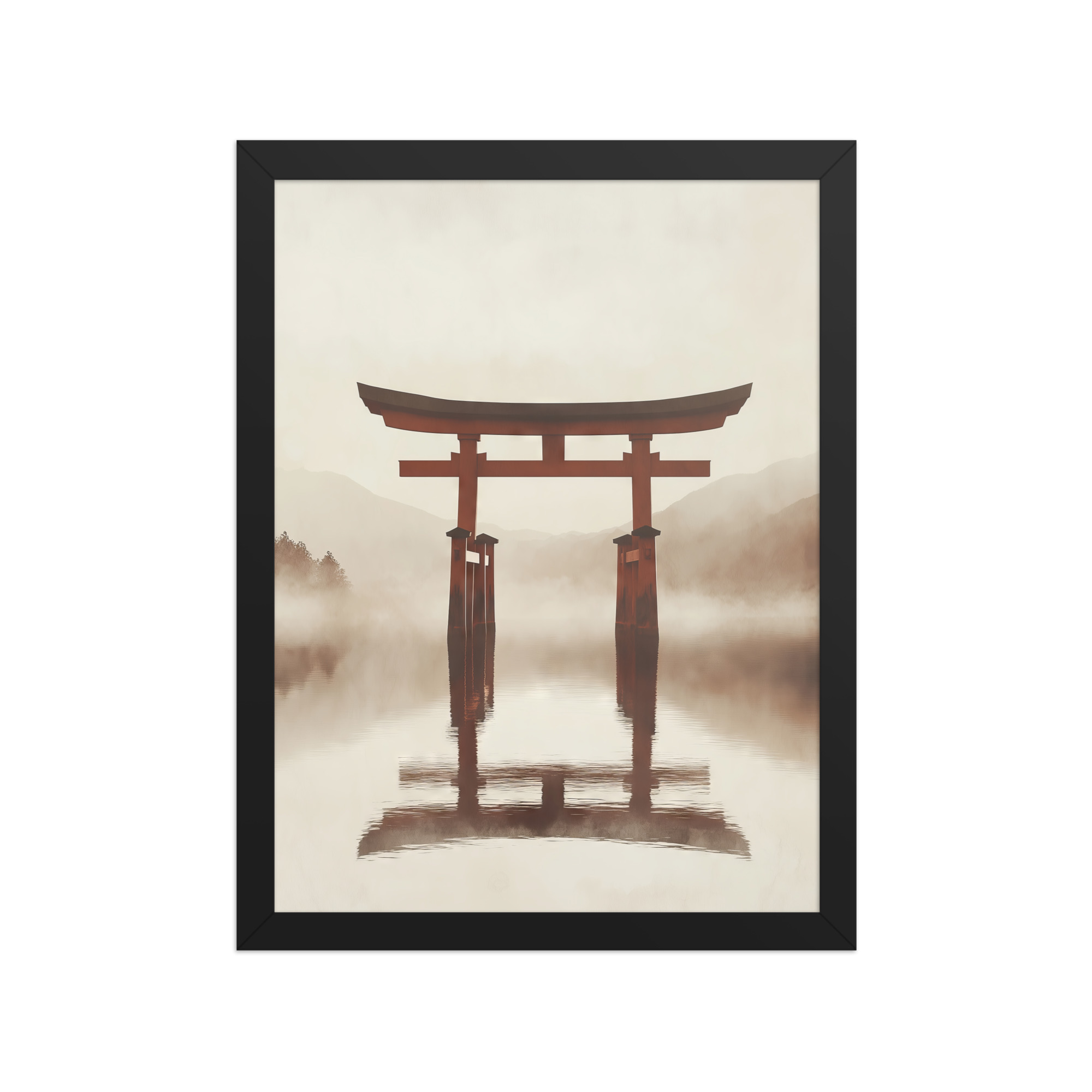 enhanced-matte-paper-framed-poster-in-black-12x16-front-68f9cfe670edd.jpg Torii Reflections — Minimal Misty Lake Wall Art — Framed Poster - Image 4
