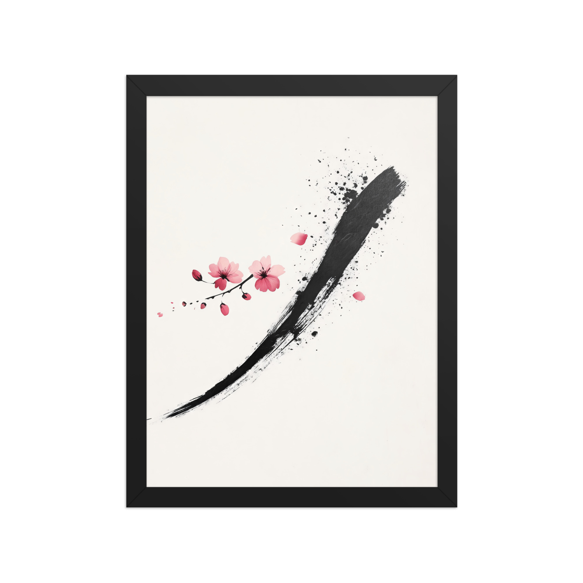 enhanced-matte-paper-framed-poster-in-black-12x16-front-68f9d16193aab.jpg Zen Blossom Stroke — Minimal Cherry Blossom Sumi-e Brush Wall Art — Framed Poster - Image 3