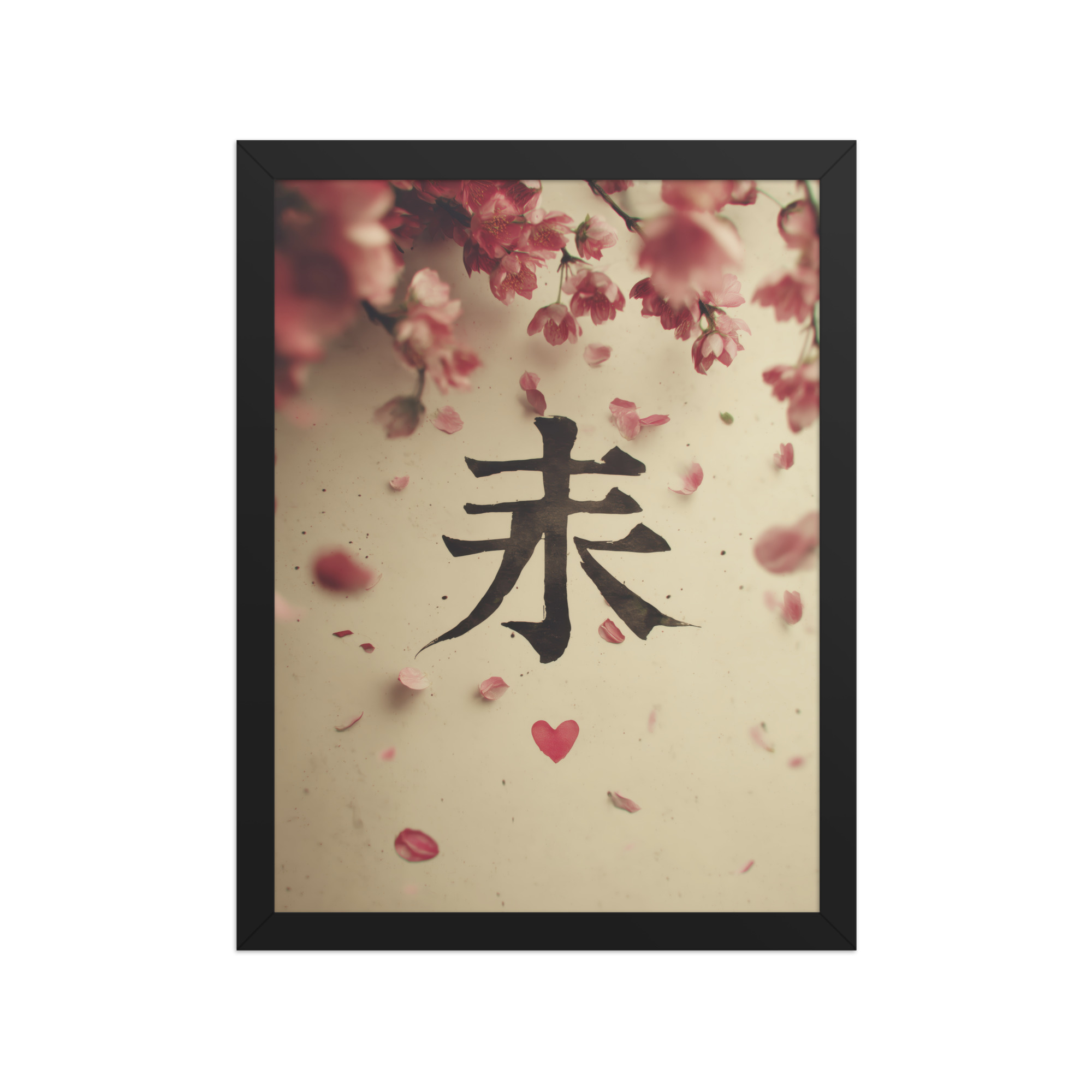 enhanced-matte-paper-framed-poster-in-black-12x16-front-68f9d29a64e78.jpg Sakura Love — Cherry Blossom, Japanese Calligraphy Wall Decor — Framed Poster - Image 4