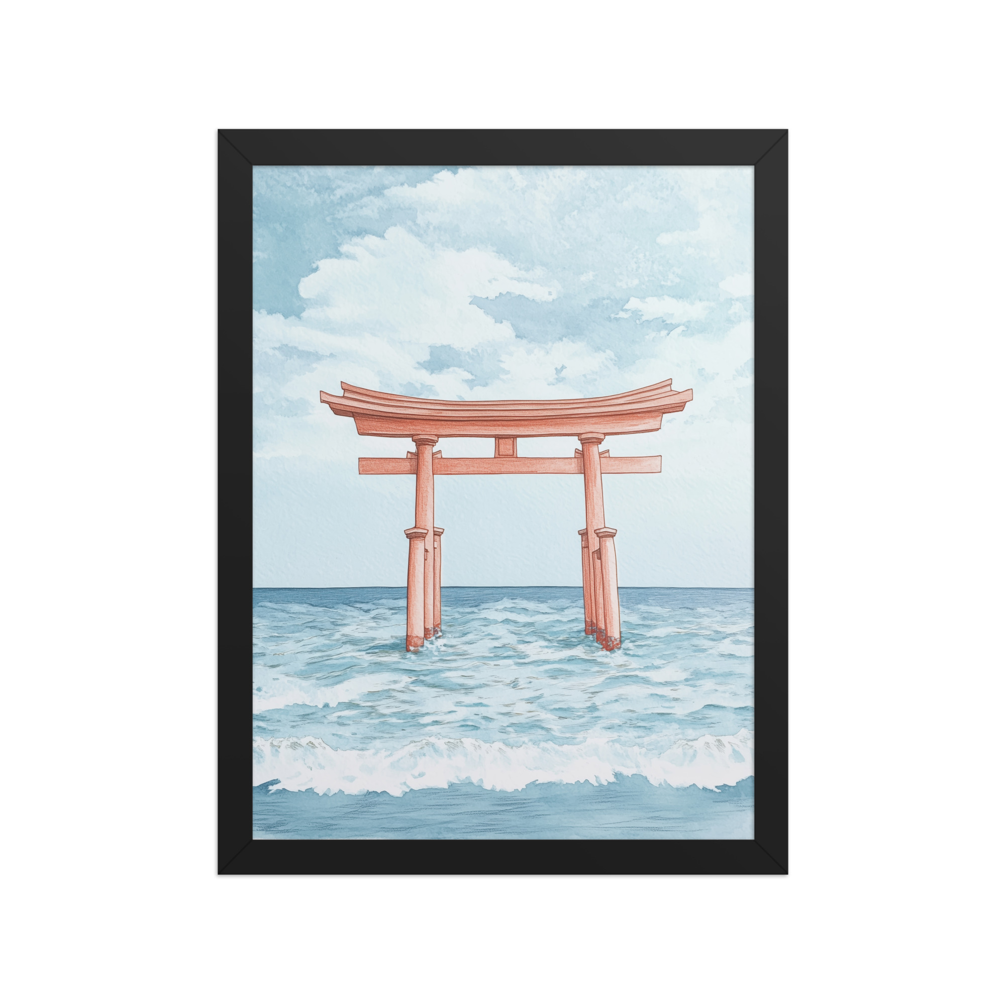 enhanced-matte-paper-framed-poster-in-black-12x16-front-68f9d2fcce775.jpg Torii Gate Waves — Coastal Shinto Shrine Wall Decor — Framed Poster - Image 4