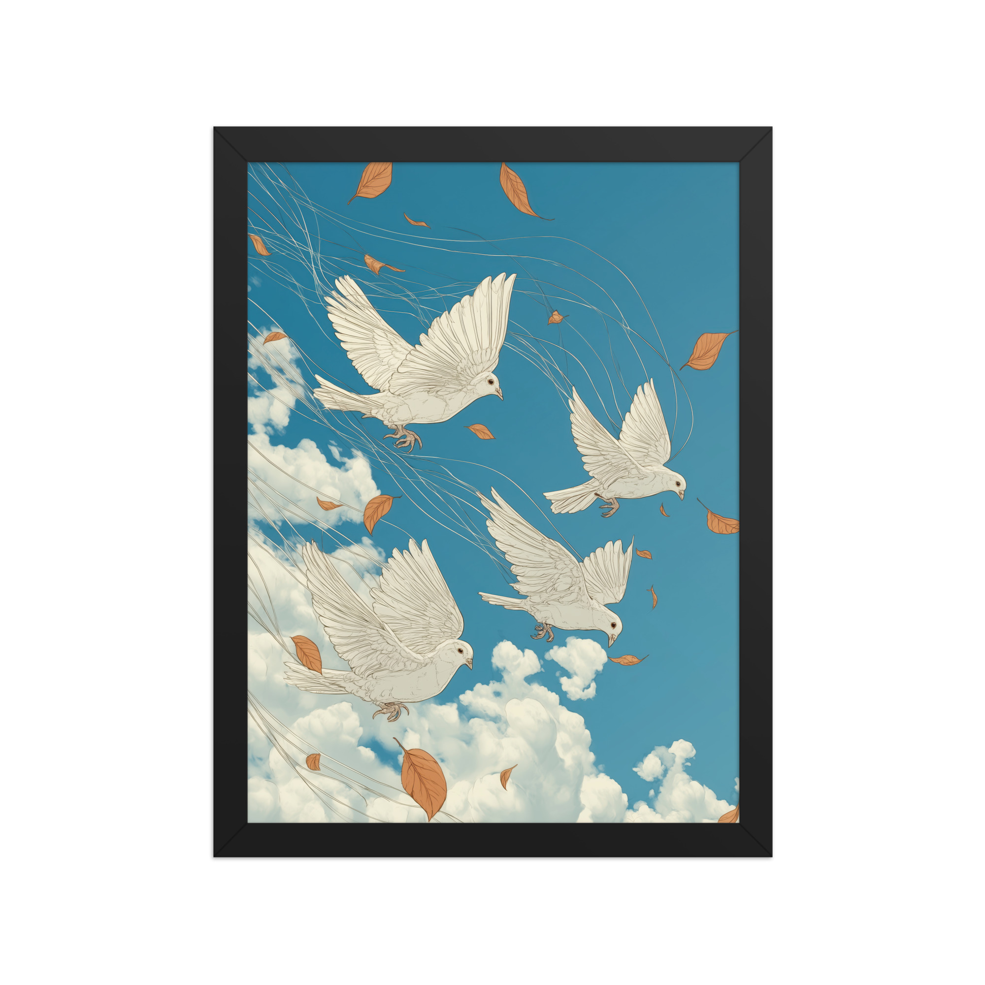 enhanced-matte-paper-framed-poster-in-black-12x16-front-68f9f7504e73f.jpg White Doves in Wind (Hokusai) – Autumn Leaves in Flight Ukiyo-e Wall Decor – Framed Poster - Image 3