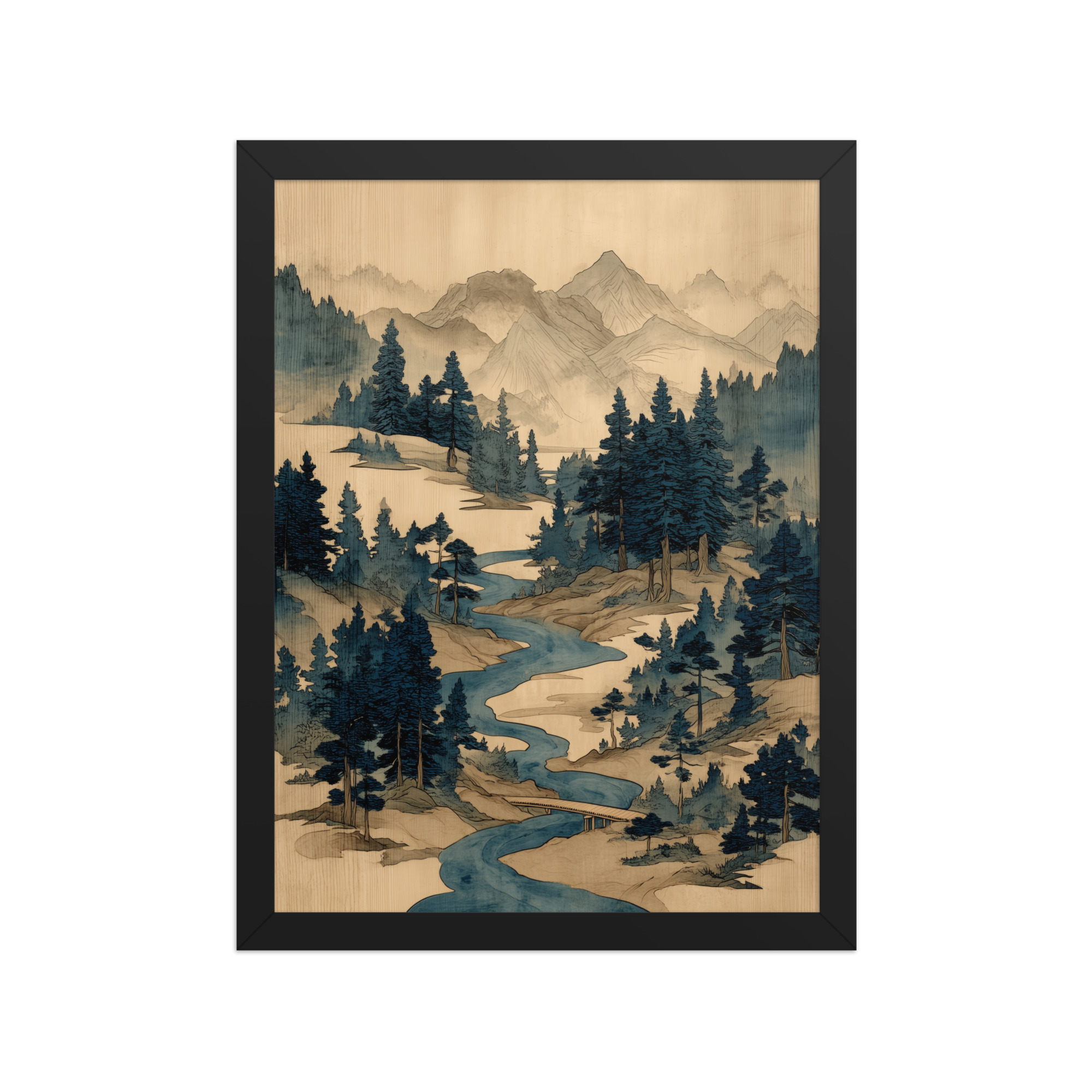 enhanced-matte-paper-framed-poster-in-black-12x16-front-68f9f793e06ac.jpg Winding River Pines – Ukiyo-e Mountain Stream Landscape Wall Art – Framed Poster - Image 4