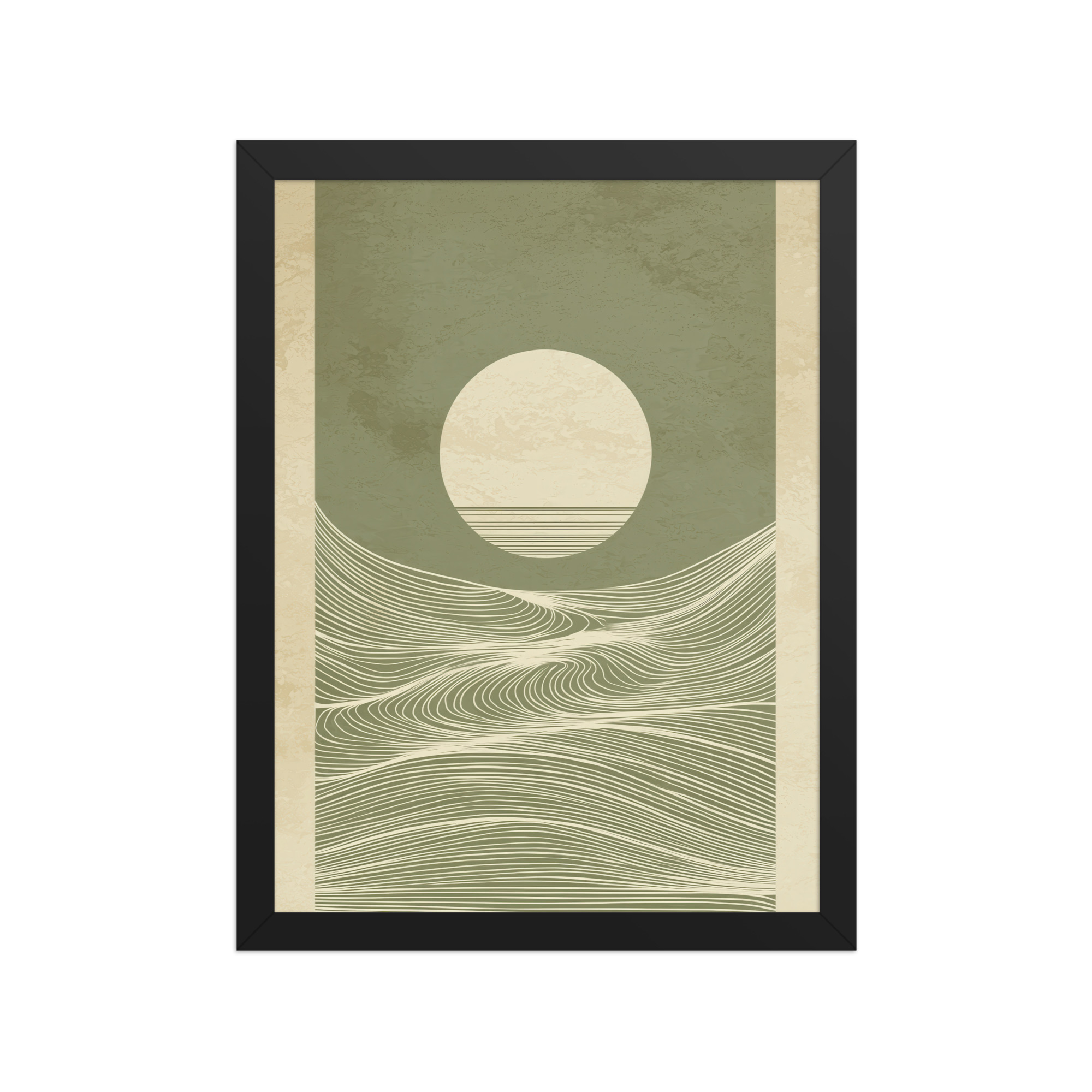 enhanced-matte-paper-framed-poster-in-black-12x16-front-68f9f96705717.jpg Calm Currents and Rising Light — Minimalist Sun With Landscape Lines Wall Art — Framed Poster - Image 4