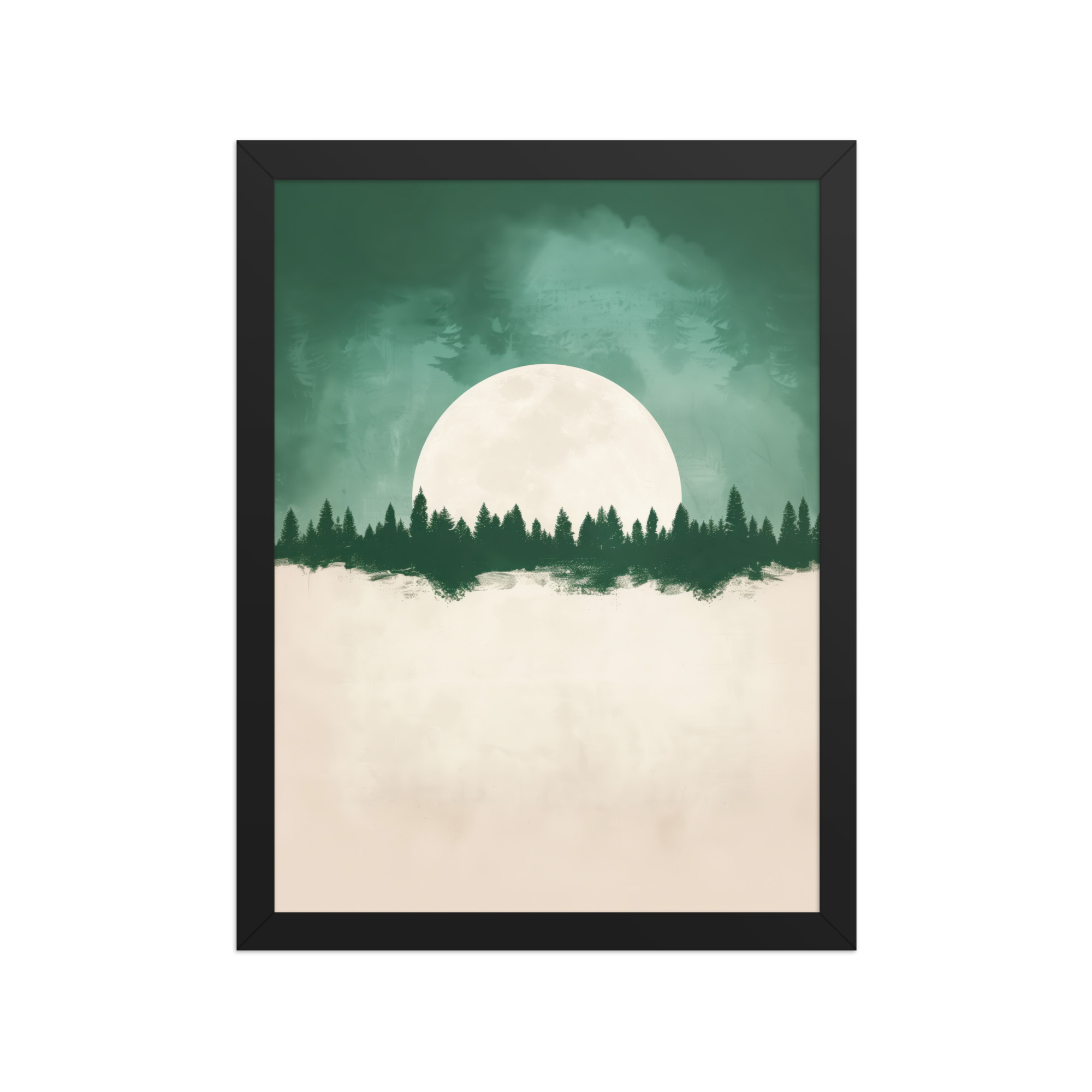 enhanced-matte-paper-framed-poster-in-black-12x16-front-68f9fe4f643ea.jpg Forest Glow Under a Full Moon — Minimal Landscape Wall Decor — Framed Poster - Image 3
