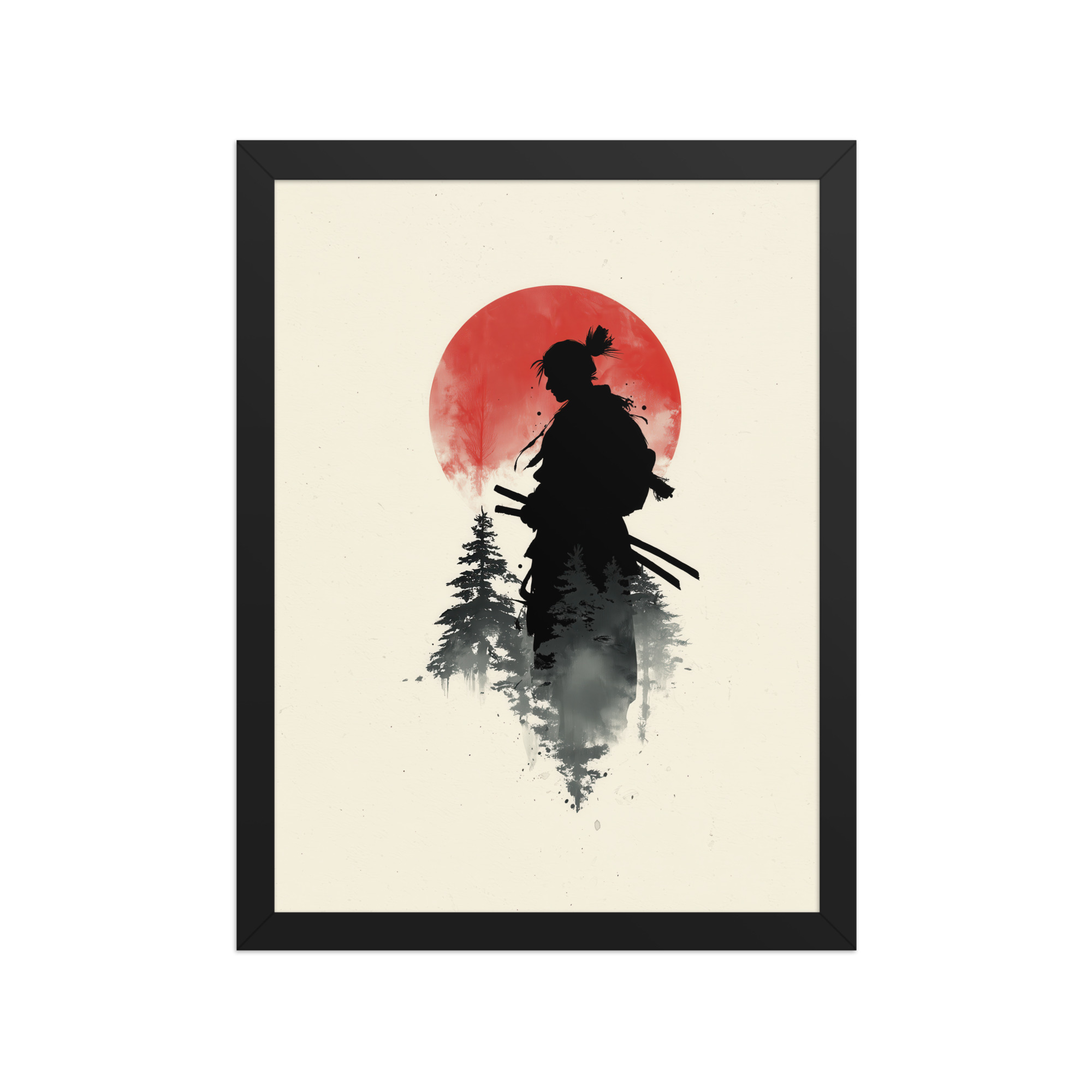 enhanced-matte-paper-framed-poster-in-black-12x16-front-68fa15d358f84.jpg Silent Watch Samurai II – Minimalist Japandi Samurai Minimal Japanese Decor – Framed Poster - Image 4