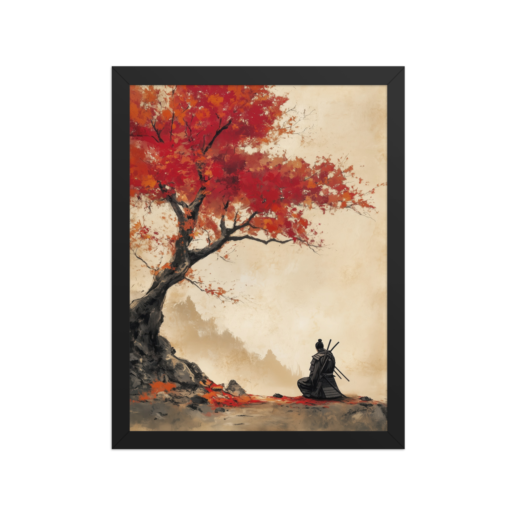 enhanced-matte-paper-framed-poster-in-black-12x16-front-68fa16a6dbce7.jpg Autumn Warrior – Samurai Beneath Crimson Maple Leaves Wall Decor – Framed Poster - Image 3