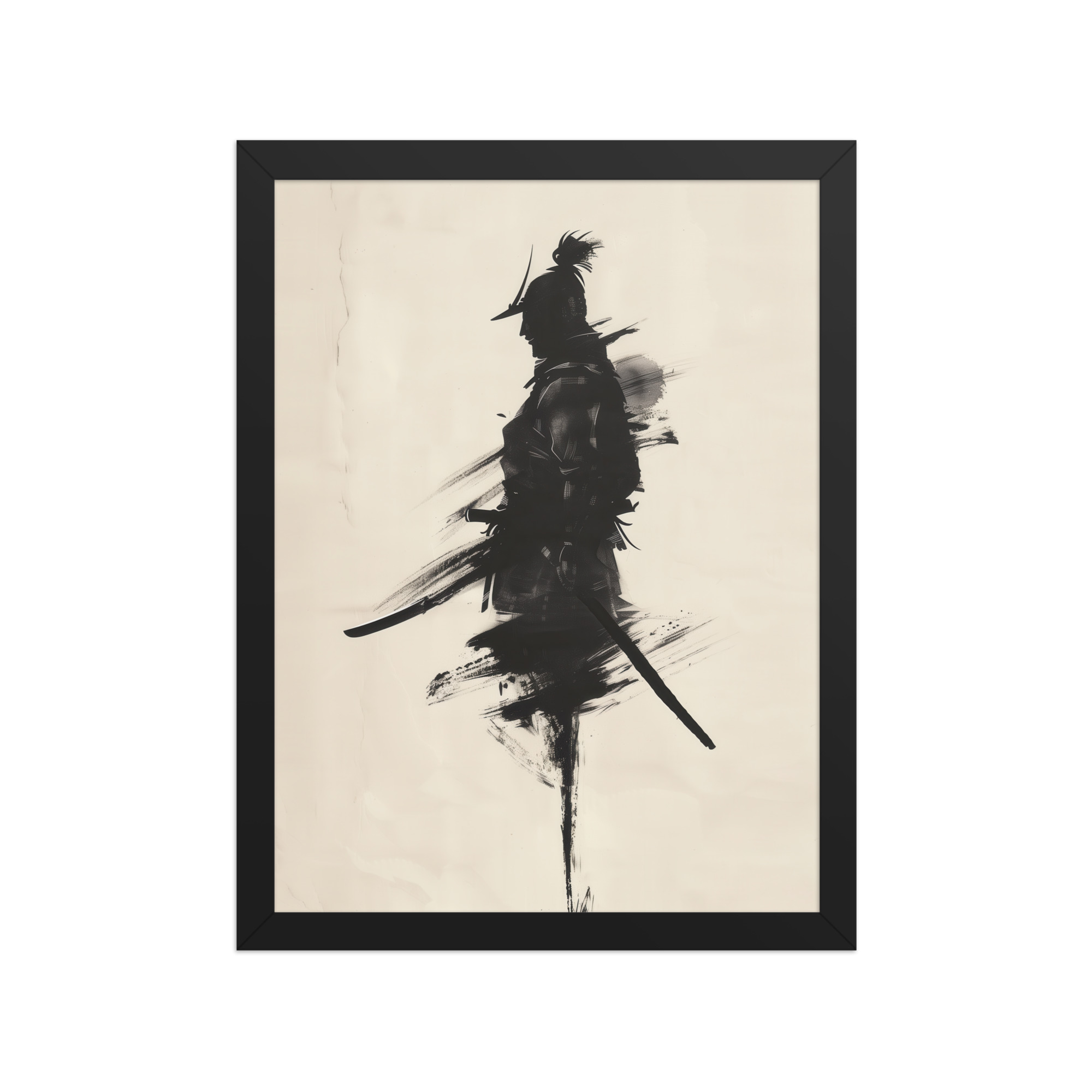 enhanced-matte-paper-framed-poster-in-black-12x16-front-68fa17035266c.jpg Shadowed Warrior – Sumi-e Silhouette of a Lone Samurai Wall Decor – Framed Poster - Image 4